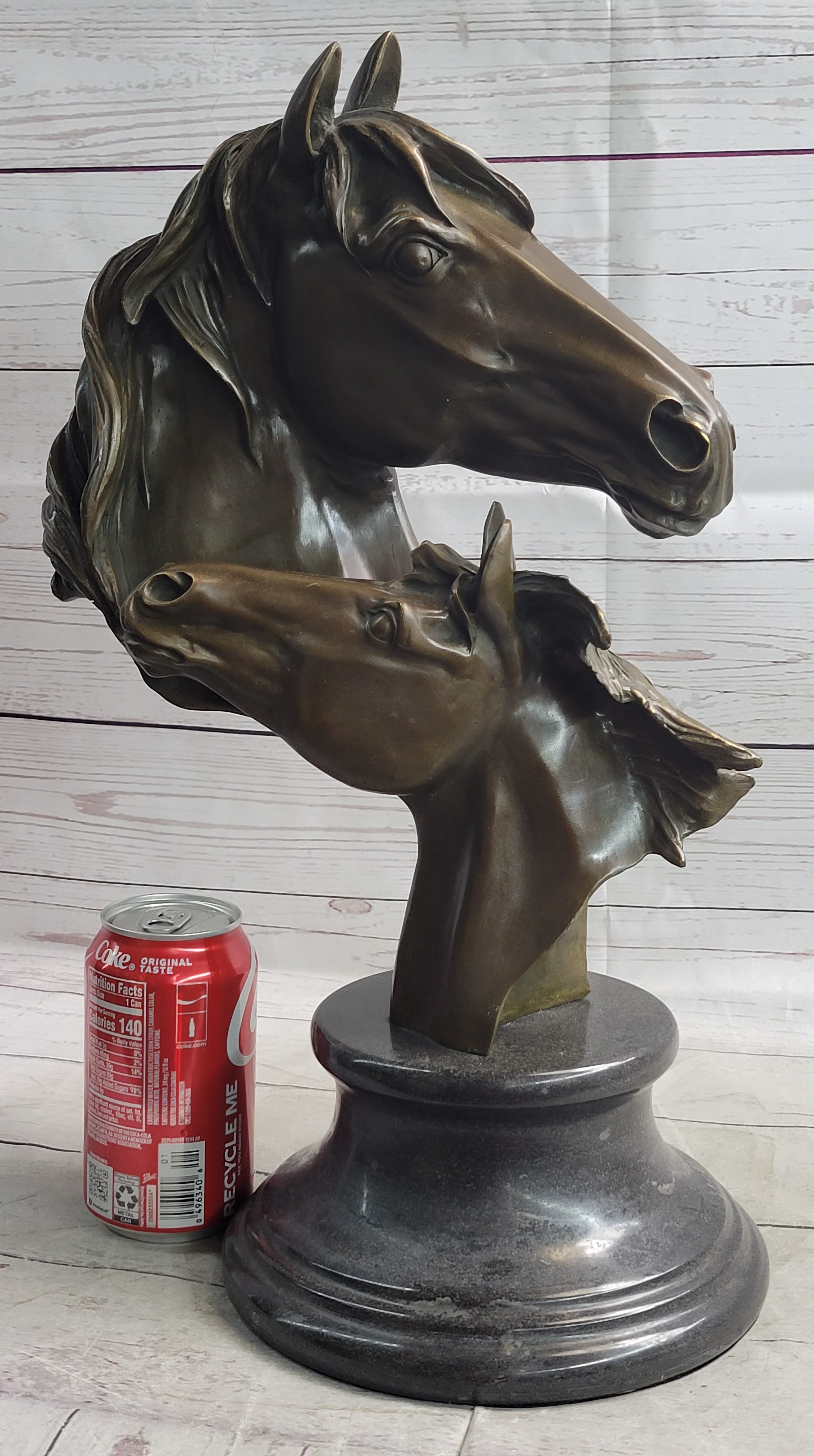 Necking Horses Bronze Bust Sculpture Statue Equestrian Decor Signed Original Art
