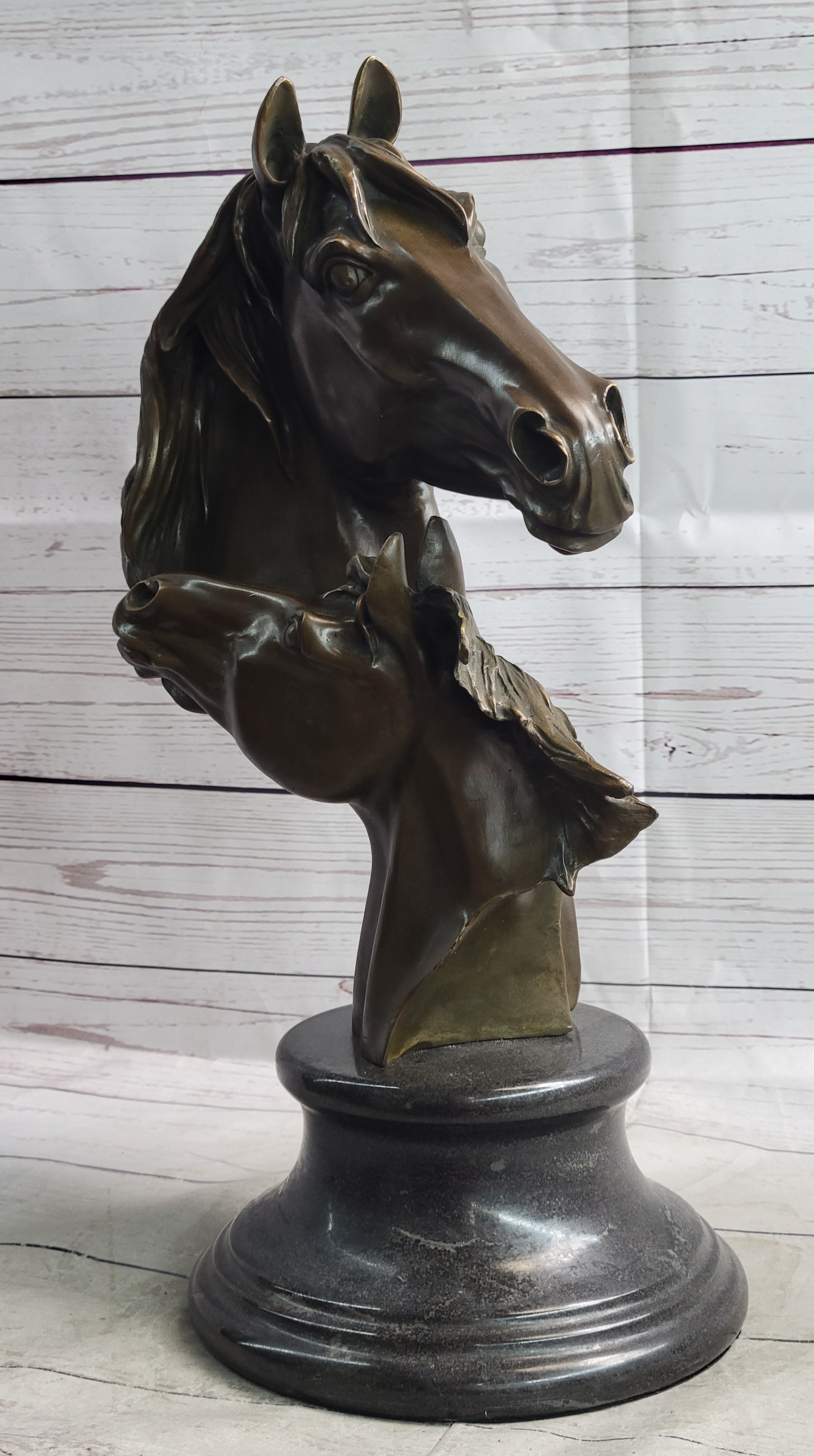 Necking Horses Bronze Bust Sculpture Statue Equestrian Decor Signed Original Art