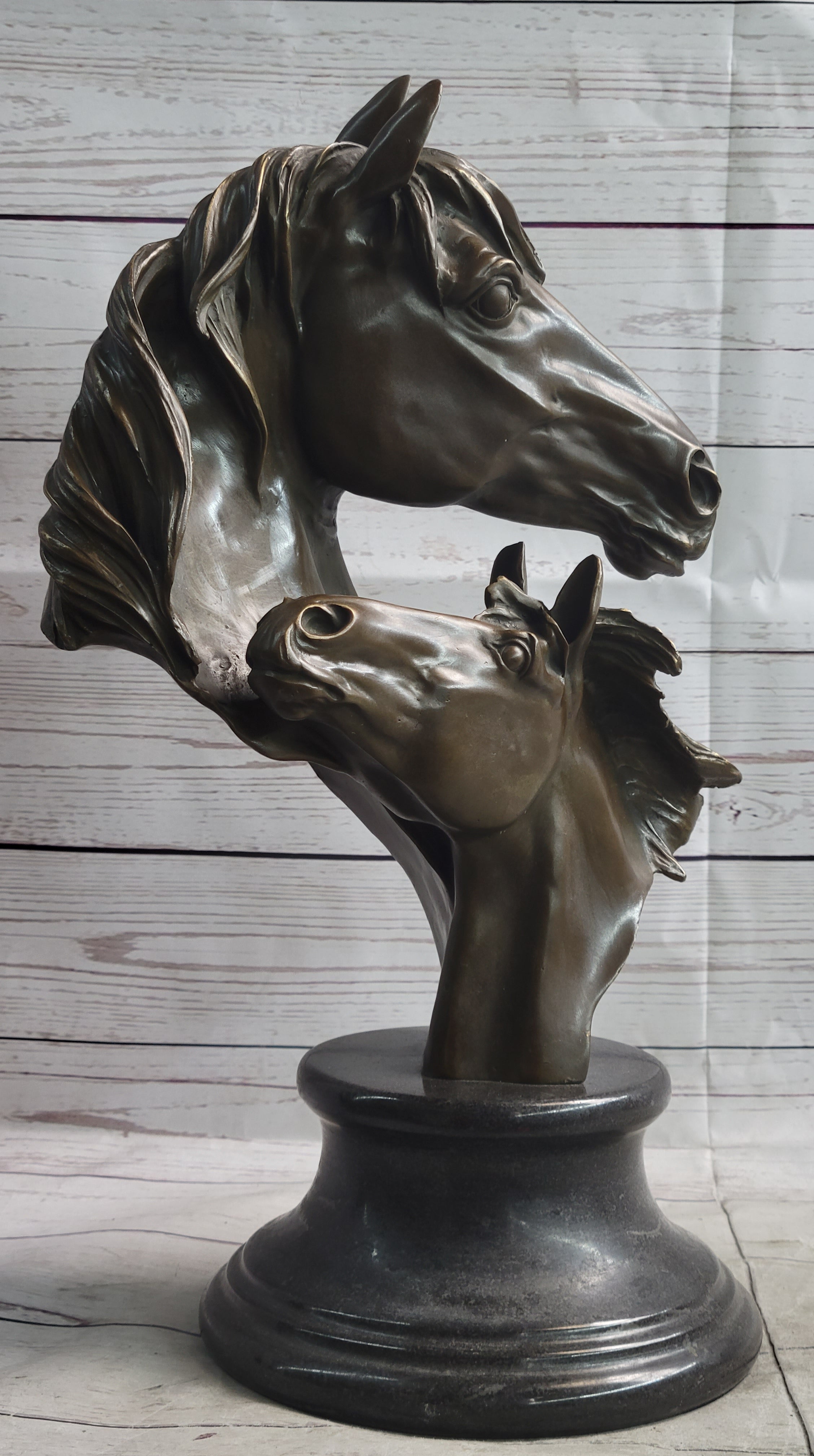 Necking Horses Bronze Bust Sculpture Statue Equestrian Decor Signed Original Art