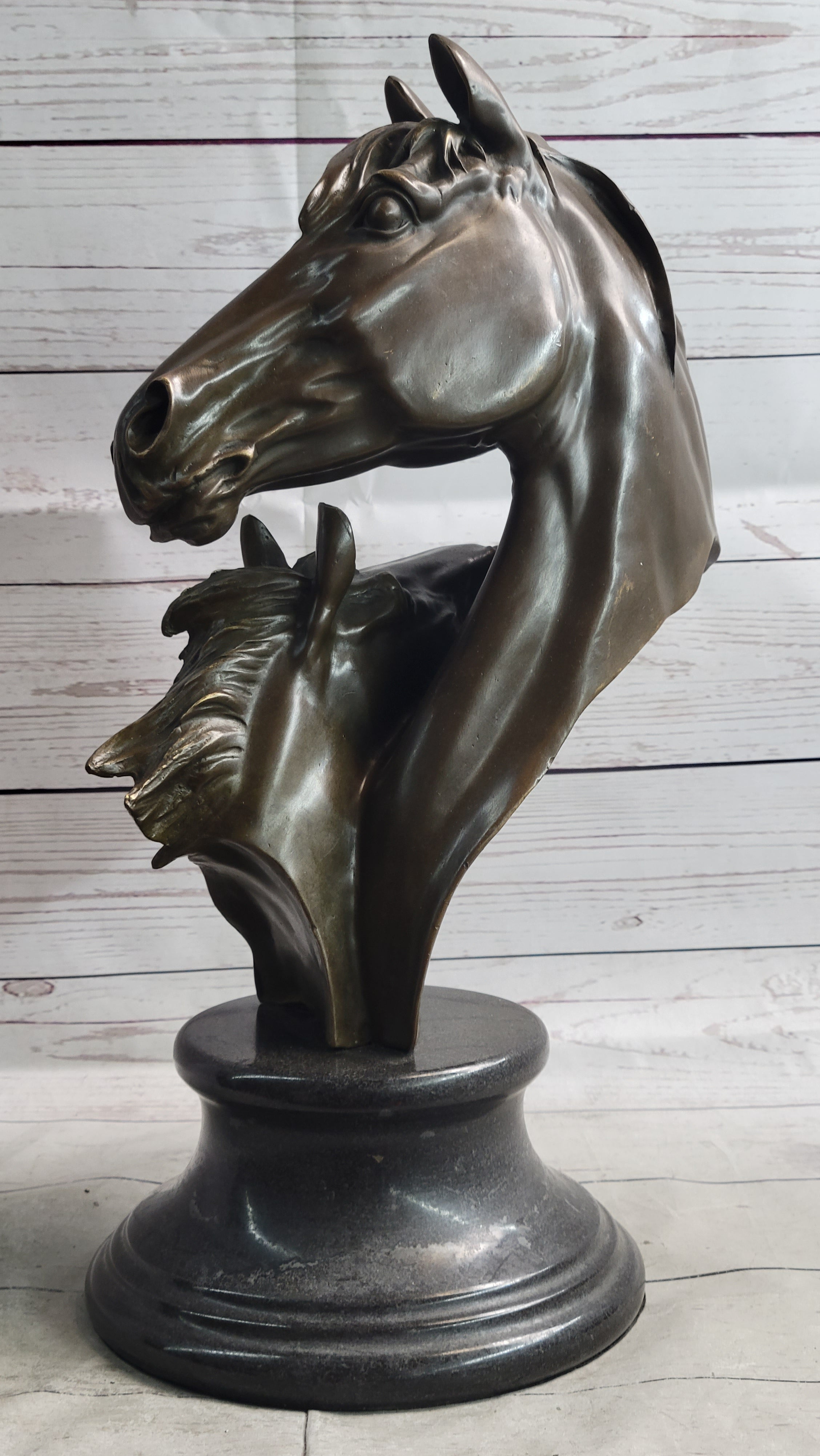 Necking Horses Bronze Bust Sculpture Statue Equestrian Decor Signed Original Art