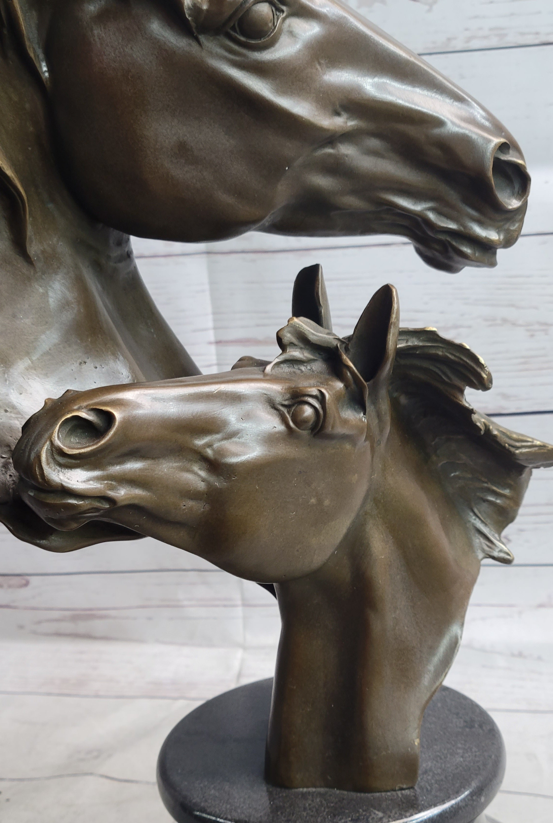 Necking Horses Bronze Bust Sculpture Statue Equestrian Decor Signed Original Art