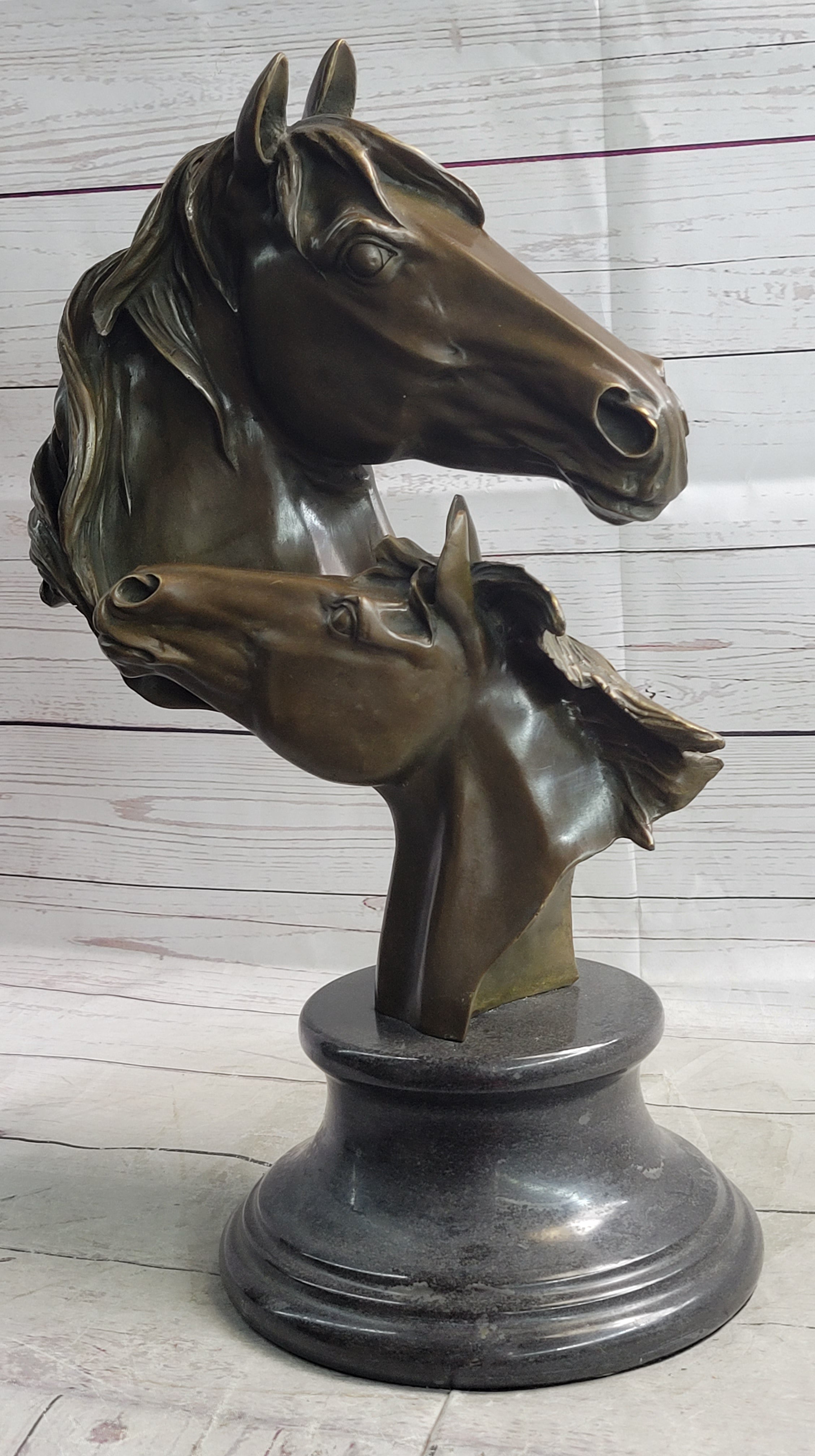 Necking Horses Bronze Bust Sculpture Statue Equestrian Decor Signed Original Art