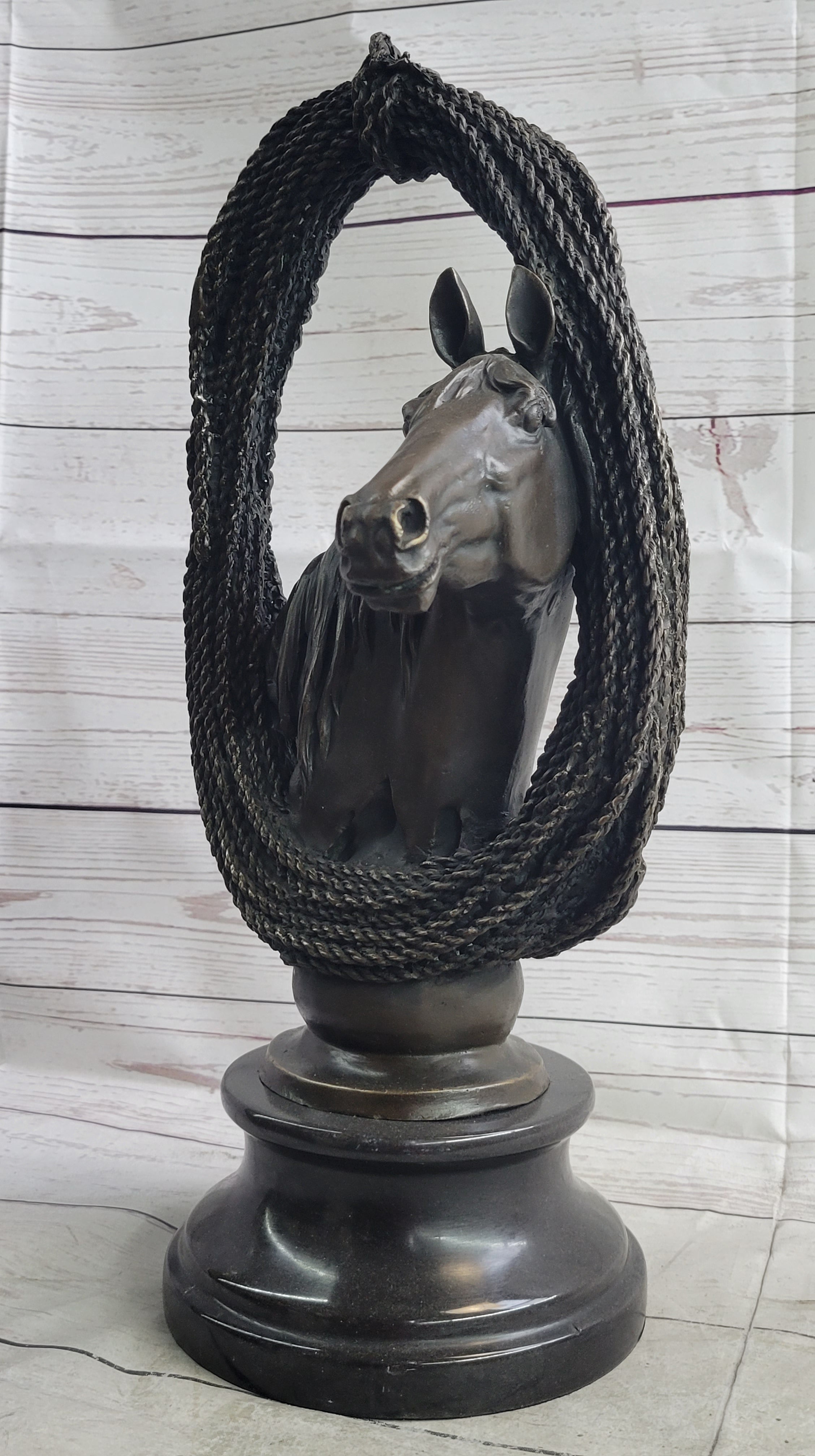 Equestrian Horse Lover Horses Bust Original Art Bronze Sculpture Statue Figure on Marble Base