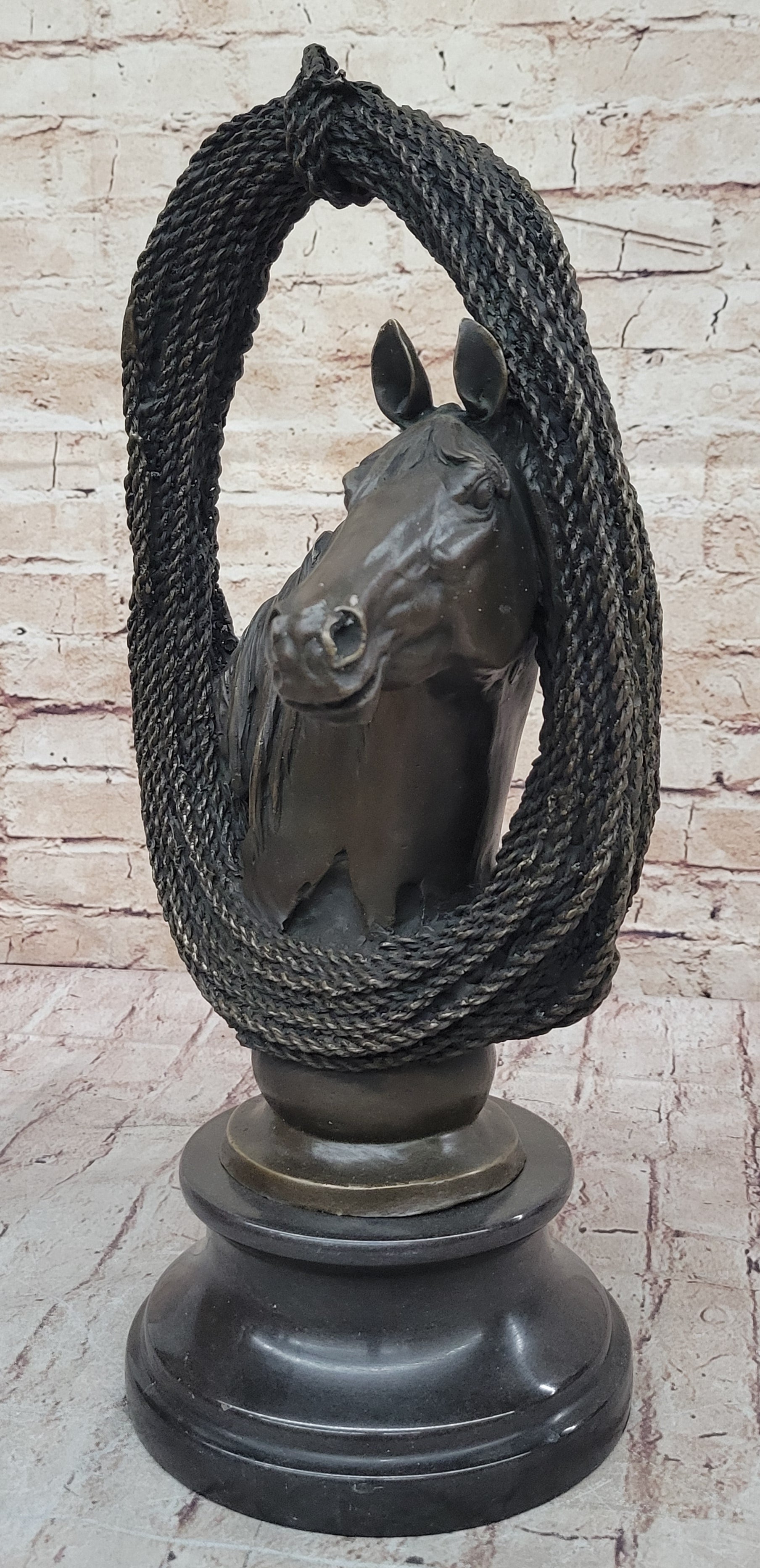Equestrian Horse Lover Horses Bust Original Art Bronze Sculpture Statue Figure on Marble Base