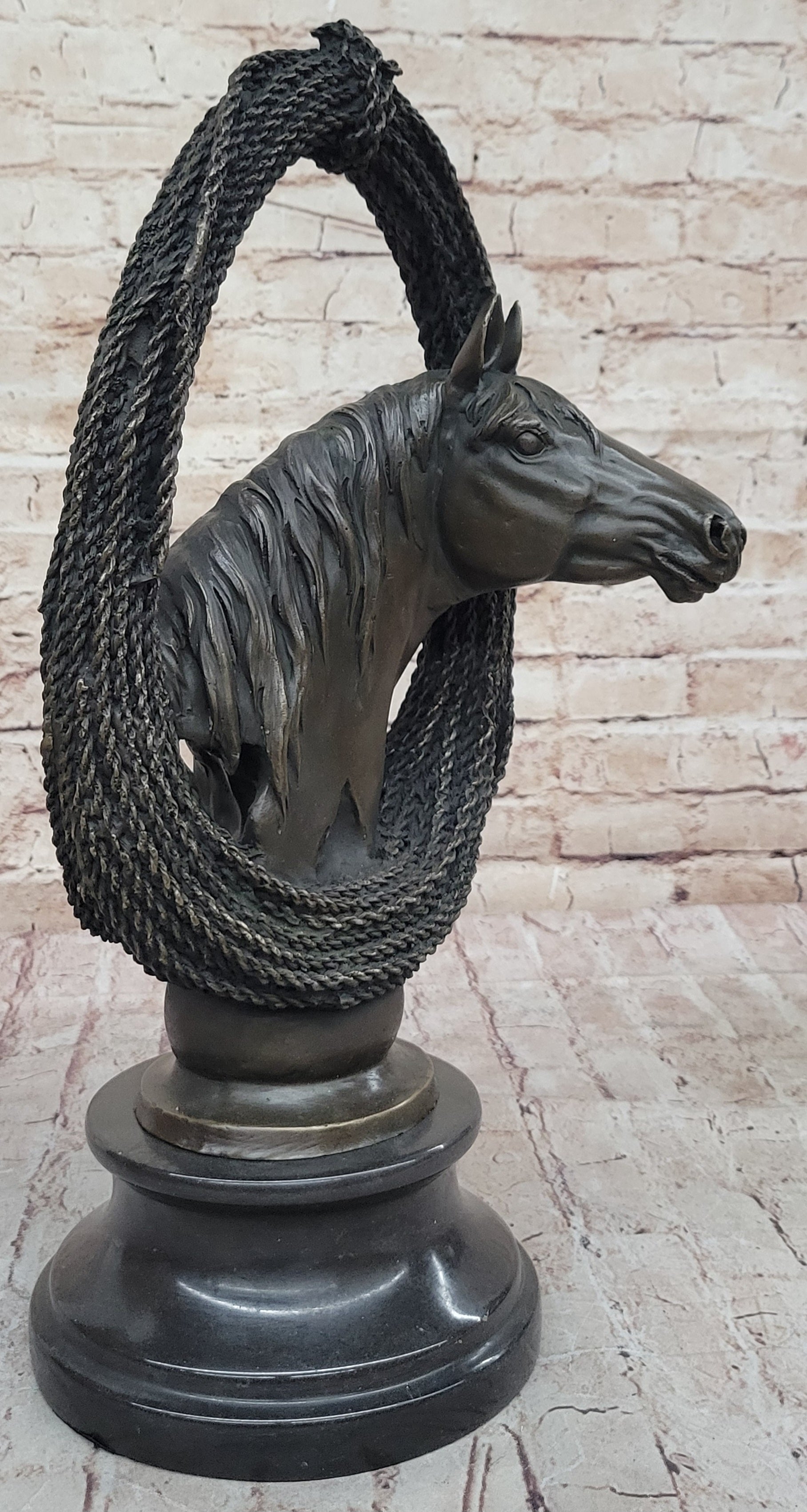 Equestrian Horse Lover Horses Bust Original Art Bronze Sculpture Statue Figure on Marble Base