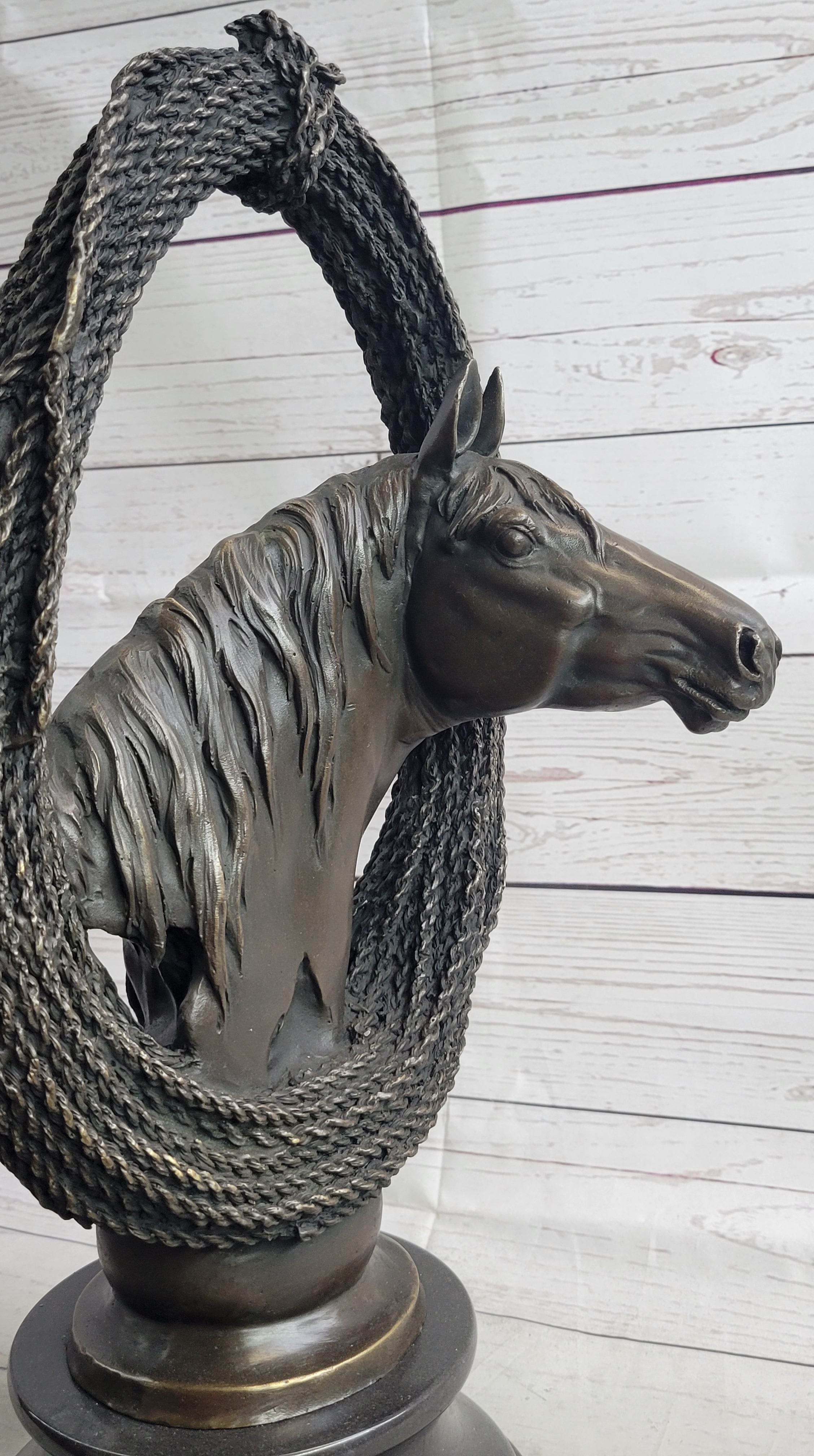 Equestrian Horse Lover Horses Bust Original Art Bronze Sculpture Statue Figure on Marble Base