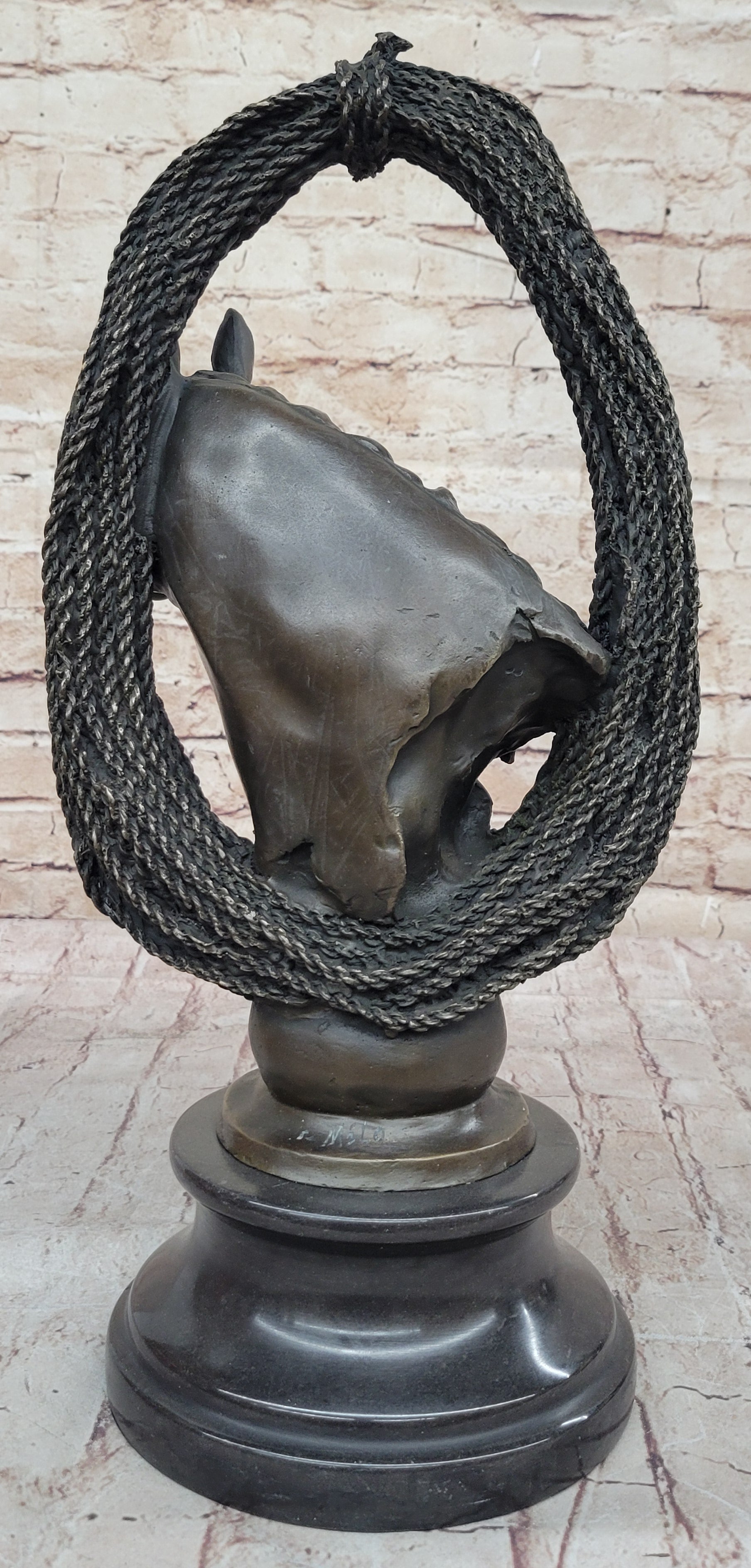 Equestrian Horse Lover Horses Bust Original Art Bronze Sculpture Statue Figure on Marble Base