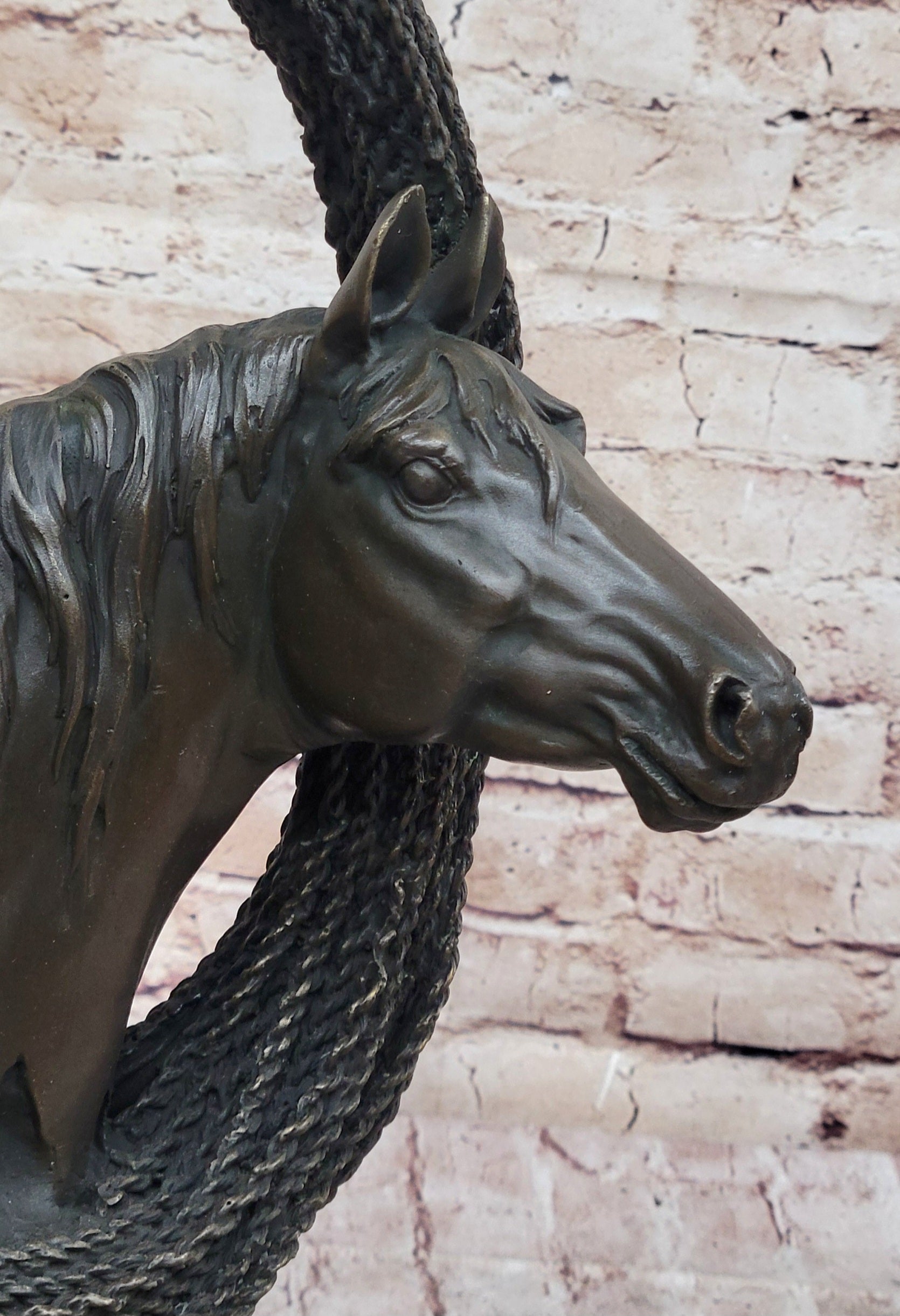 Equestrian Horse Lover Horses Bust Original Art Bronze Sculpture Statue Figure on Marble Base