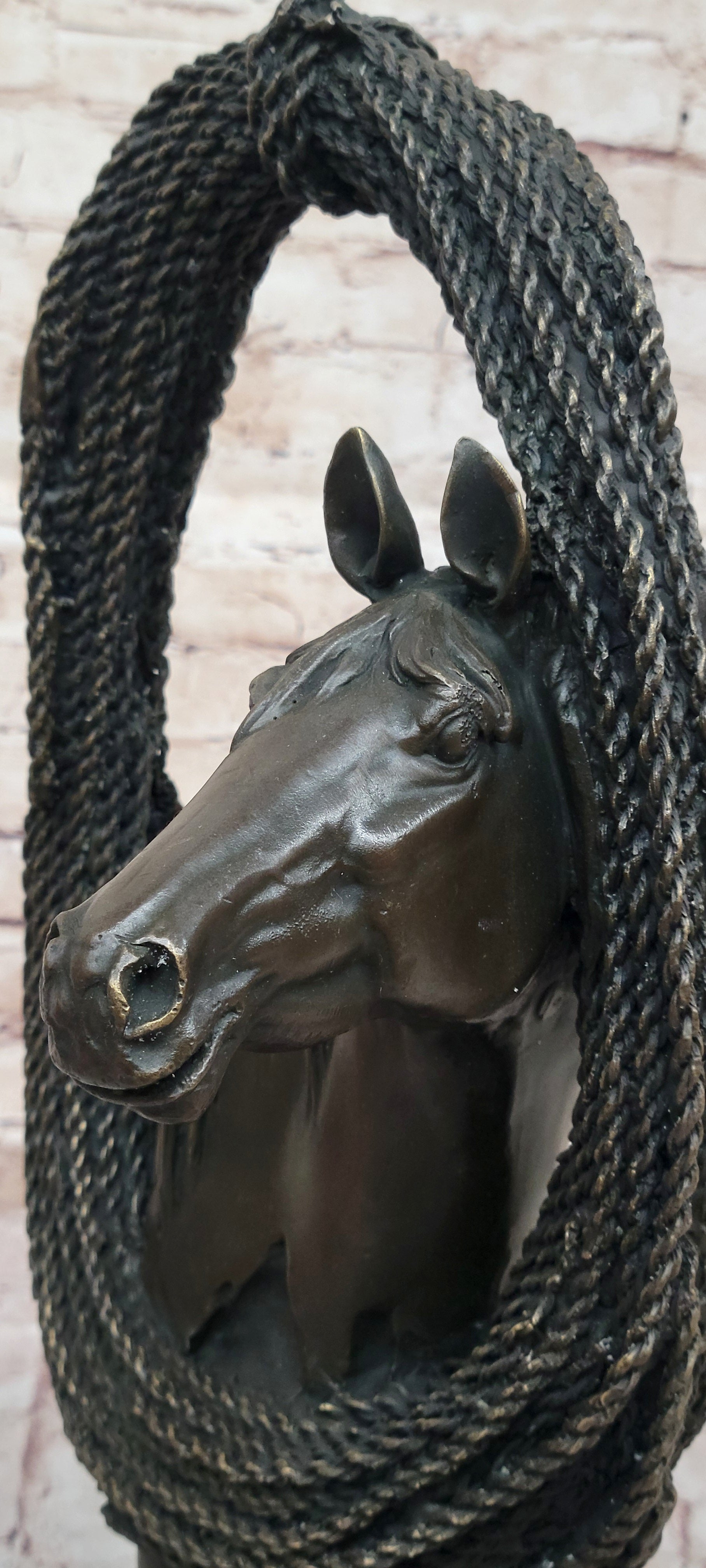 Equestrian Horse Lover Horses Bust Original Art Bronze Sculpture Statue Figure on Marble Base