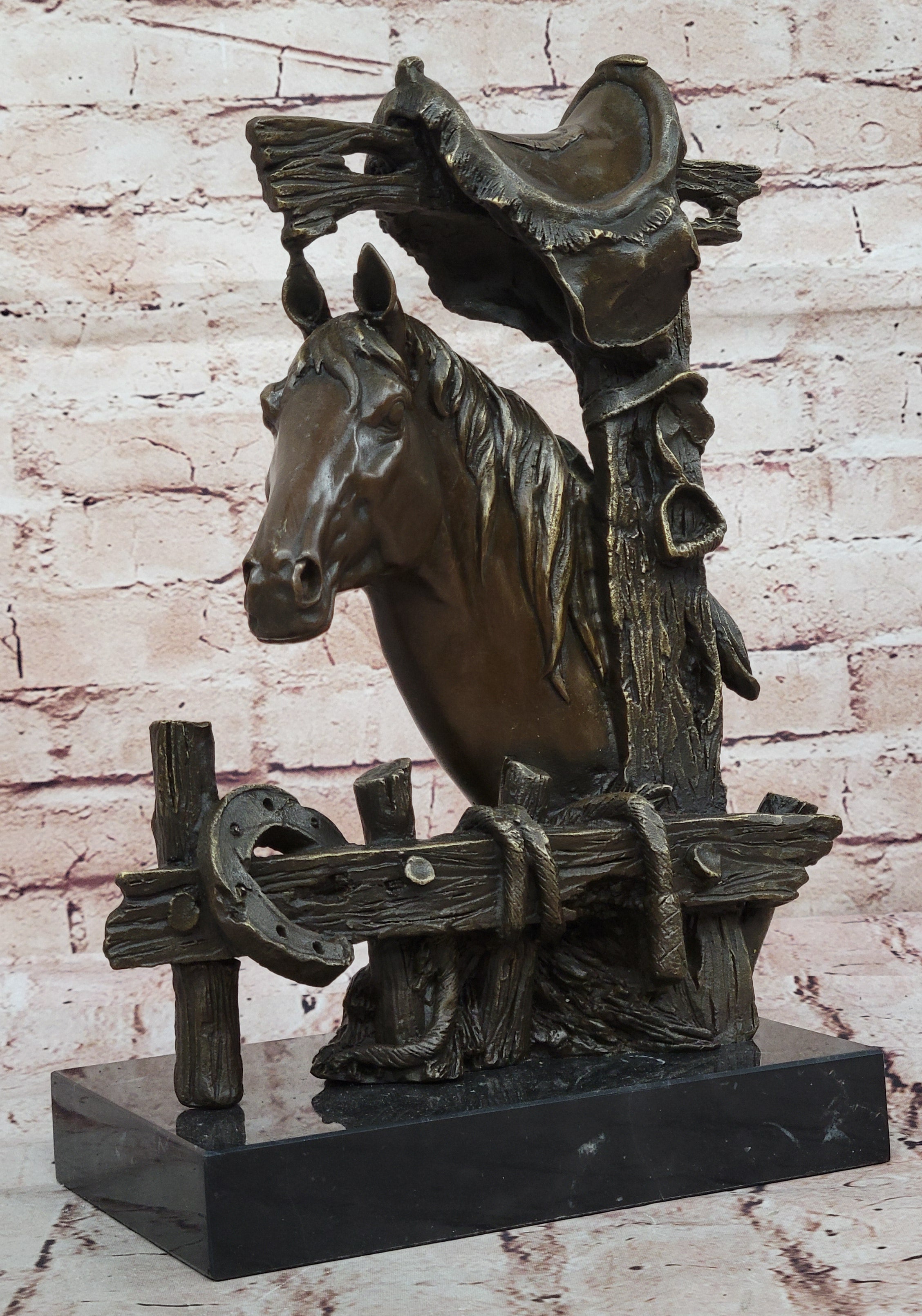 Lost Wax Bronze Casting Bust of Horse in Stables by Milo on Marble Base