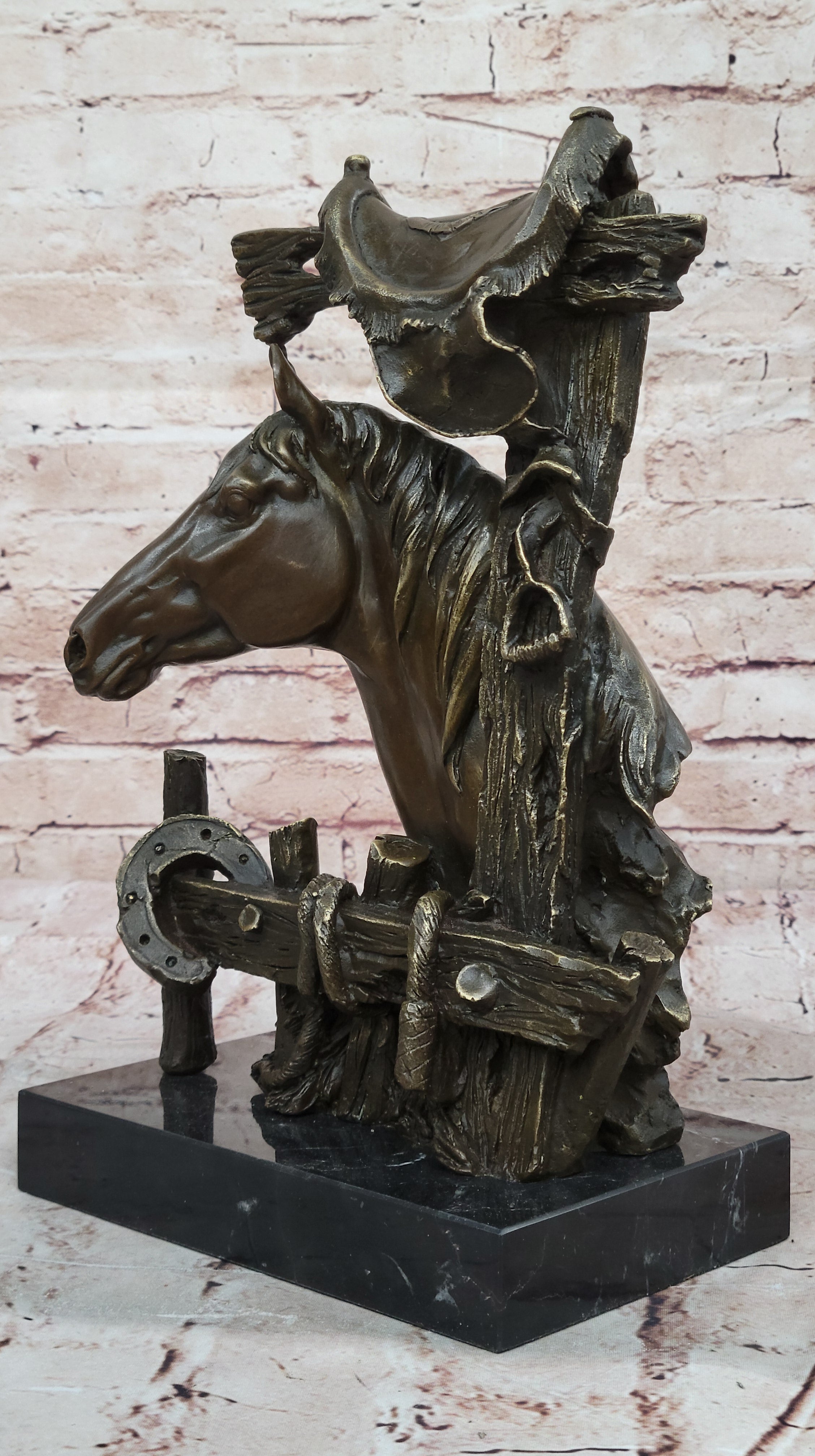Lost Wax Bronze Casting Bust of Horse in Stables by Milo on Marble Base