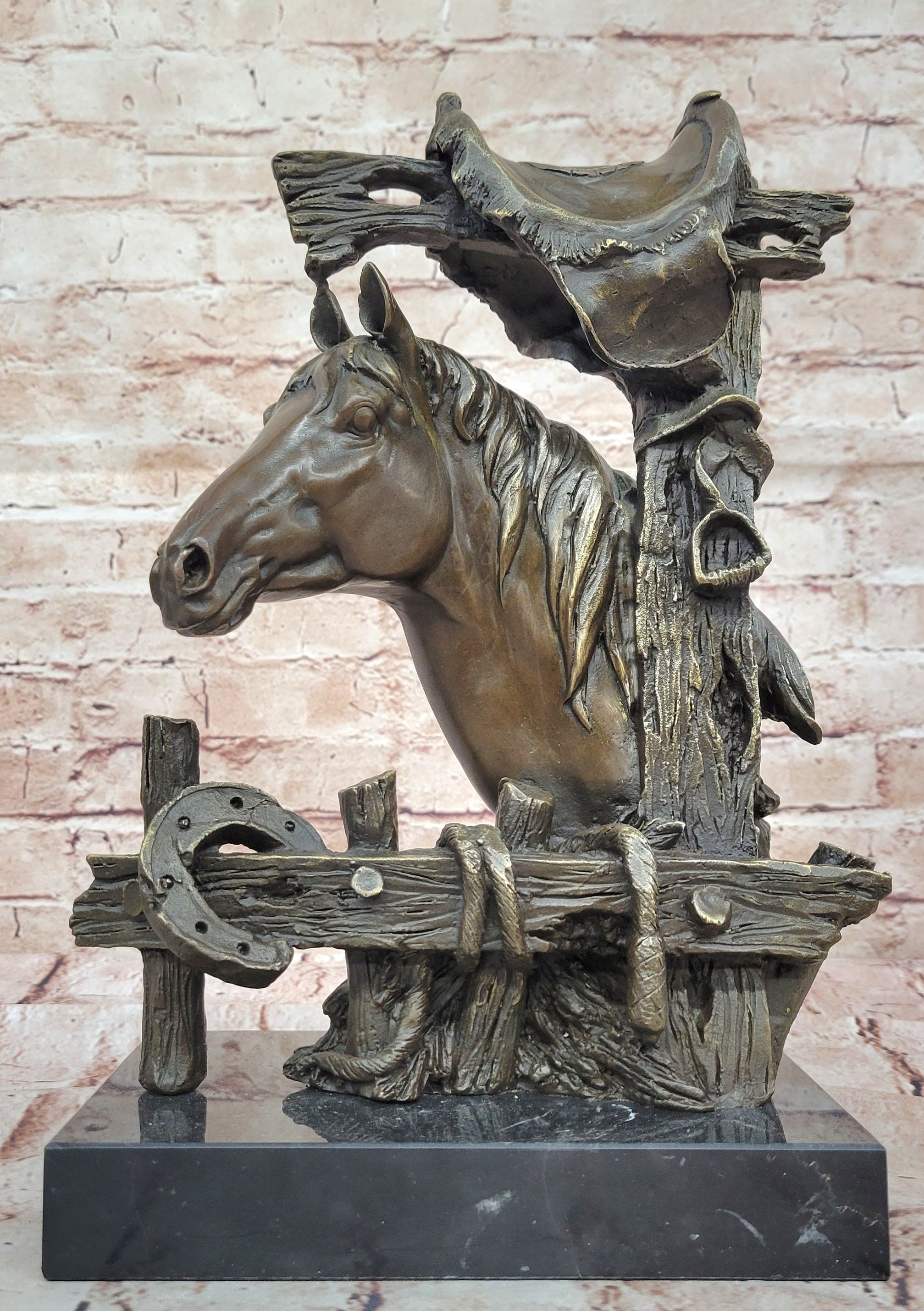 Lost Wax Bronze Casting Bust of Horse in Stables by Milo on Marble Base