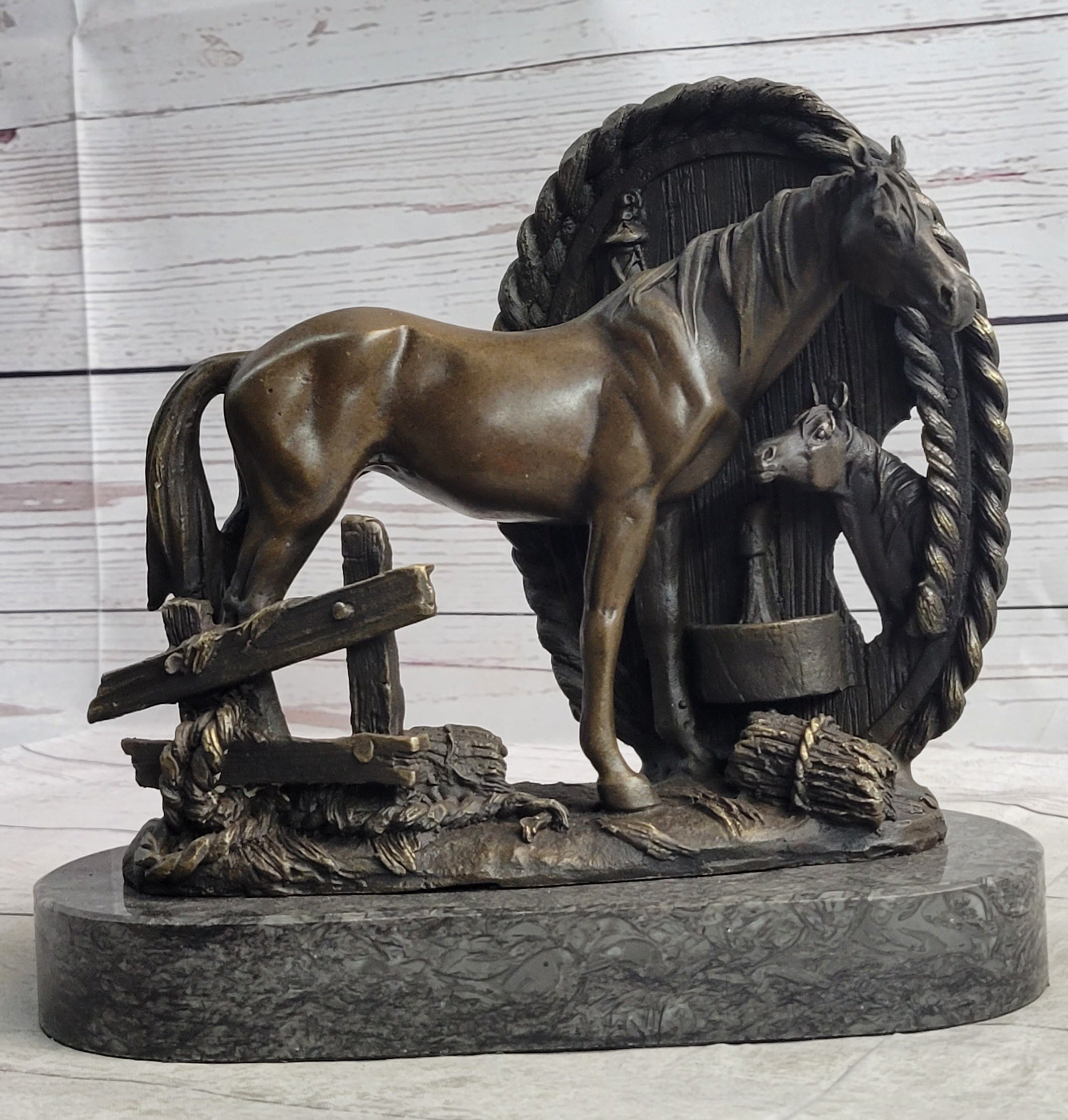 Horses Foal Equestrian Horse Lover Bronze Metal Sculpture Statue Figure Gift Decor Signed Art