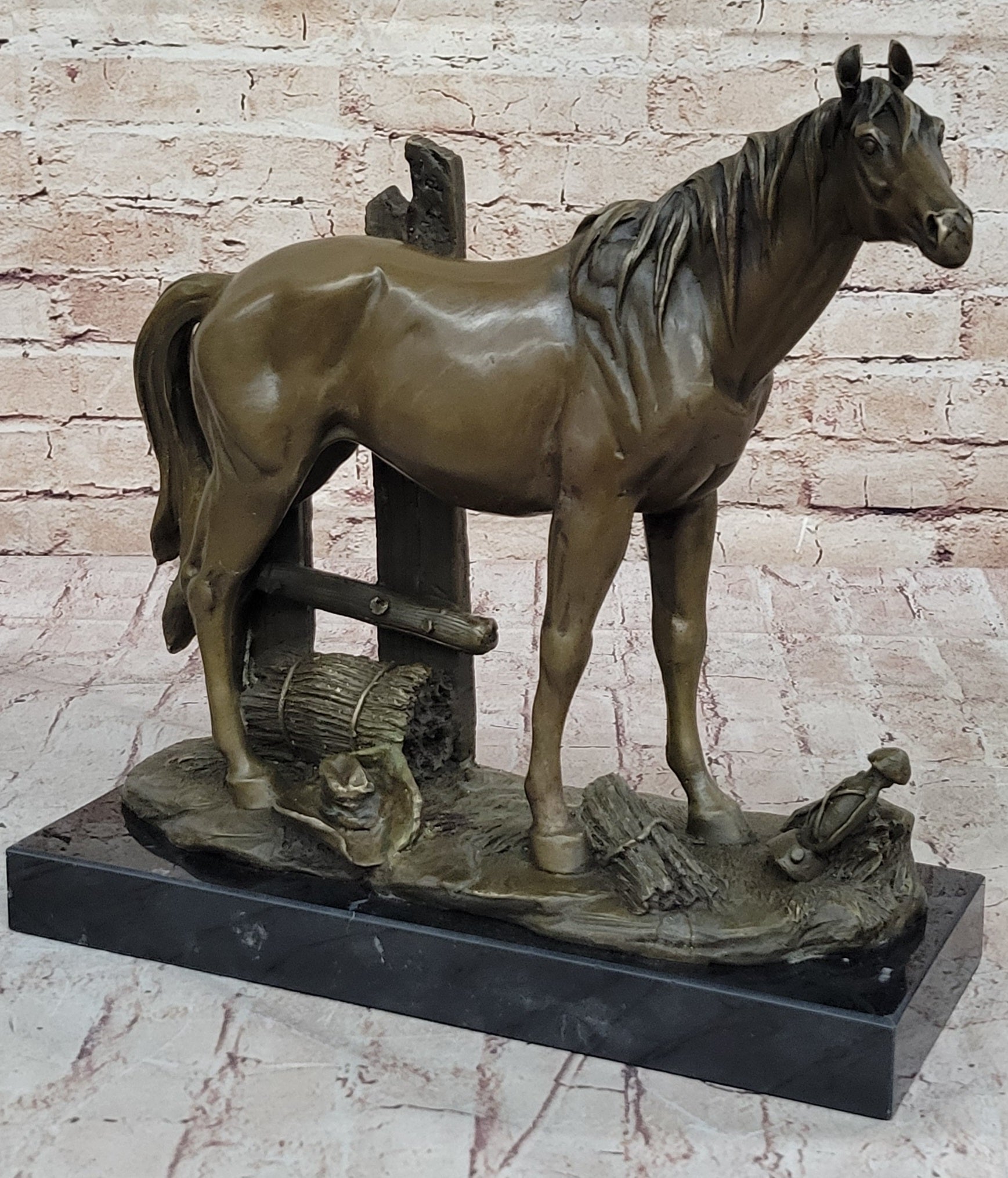 Horse at the Stable Bronze Sculpture Statue Equestrian Country Farm Decor Signed Art