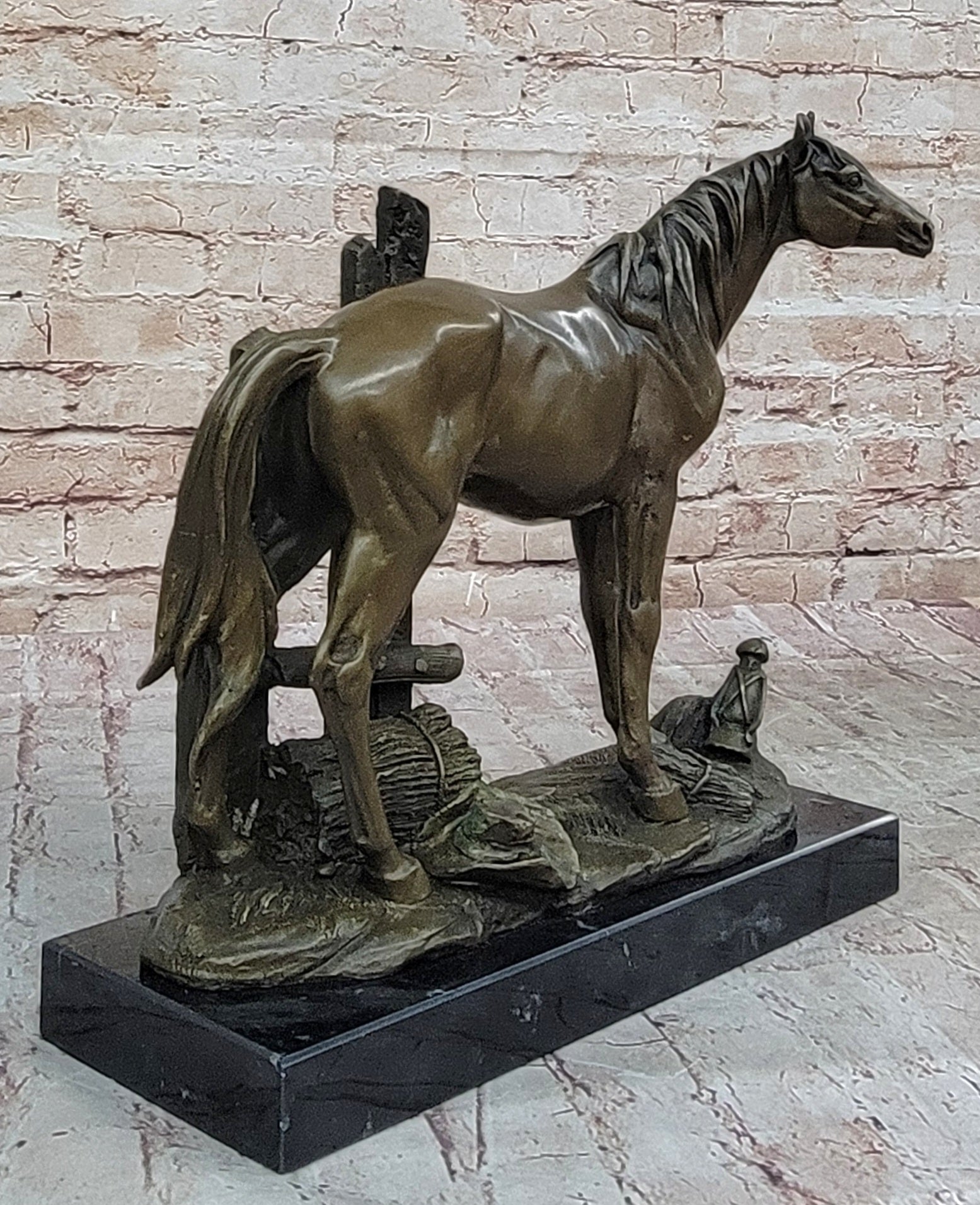 Horse at the Stable Bronze Sculpture Statue Equestrian Country Farm Decor Signed Art
