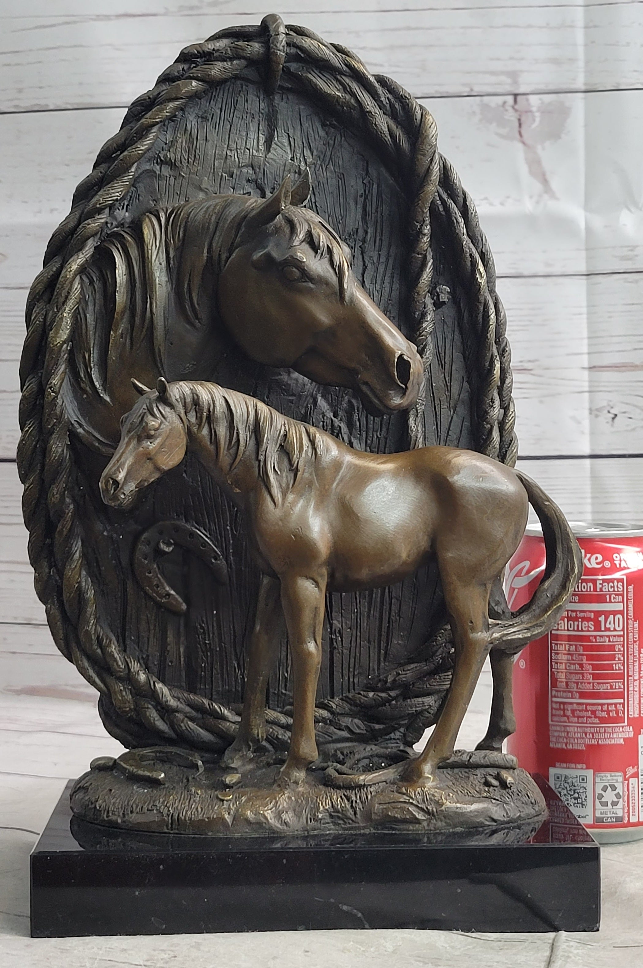 Equestrian Horse Lover Decor Mare & Foal Bronze Sculpture Statue on Marble Base