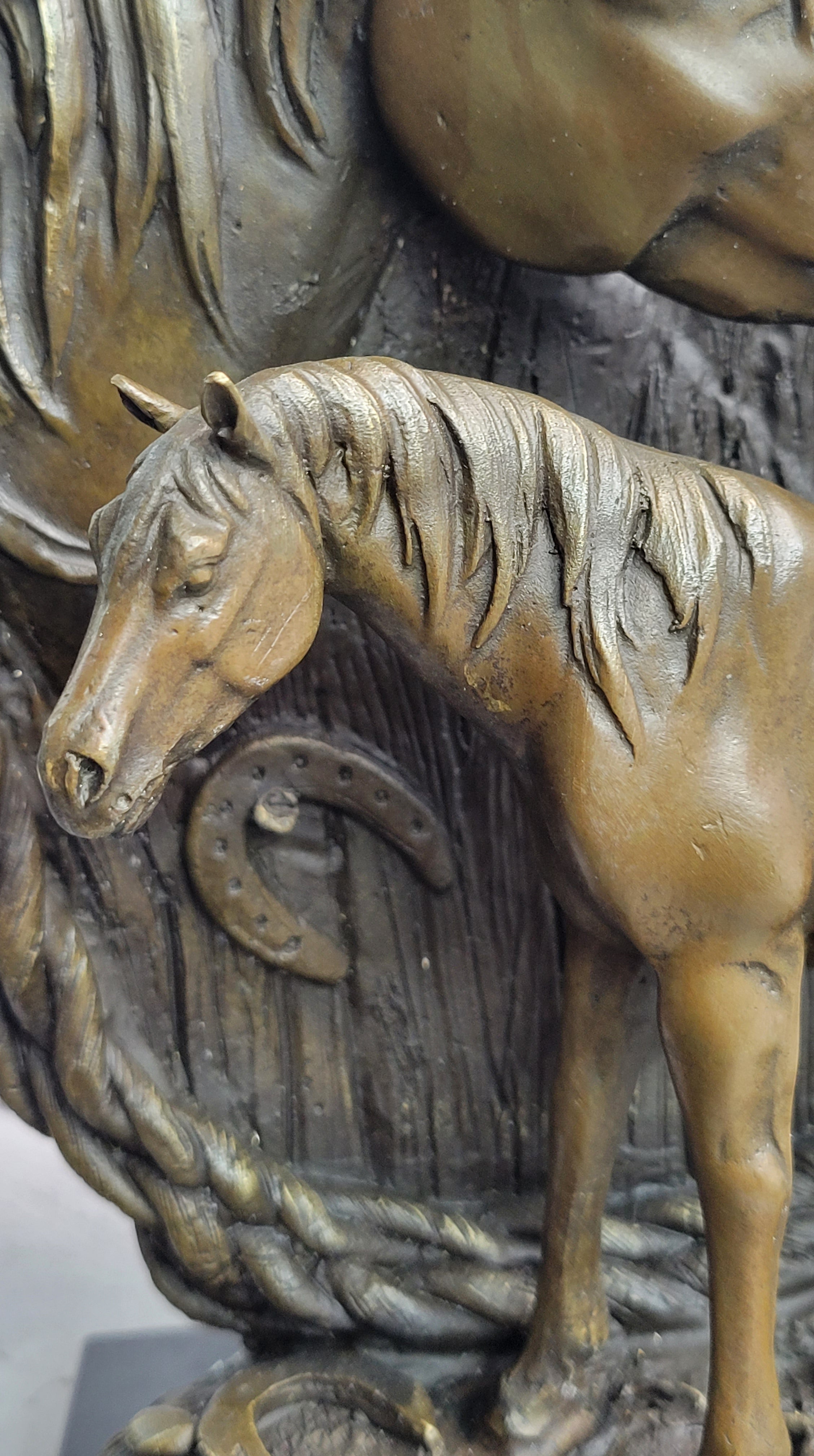Equestrian Horse Lover Decor Mare & Foal Bronze Sculpture Statue on Marble Base