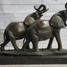 Two Trumpeting Elephants Bronze Metal Statue Sculpture Figure Decor on Marble Base