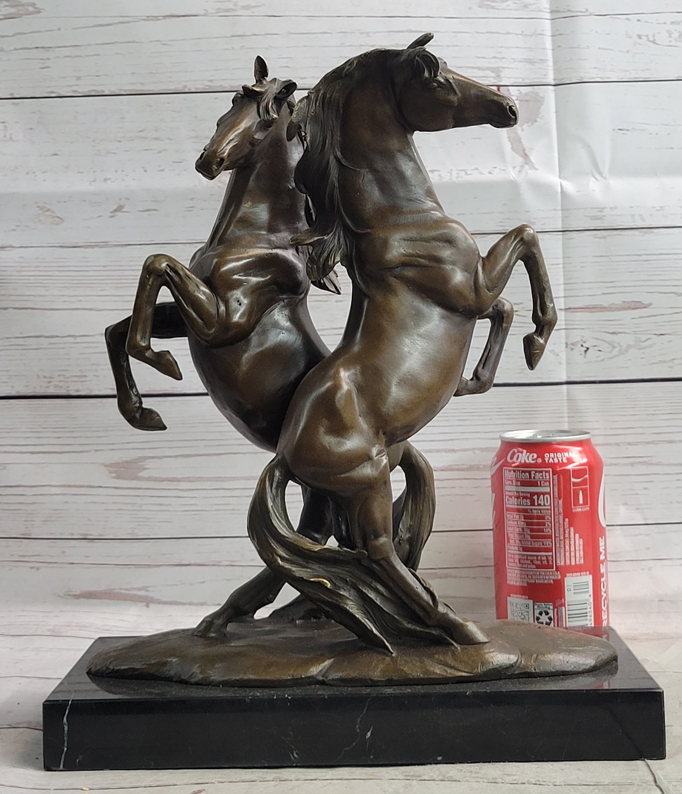 Two Rearing Stallions Horses Bronze Sculpture Statue Horse Lover Decor Signed Art on Marble Base