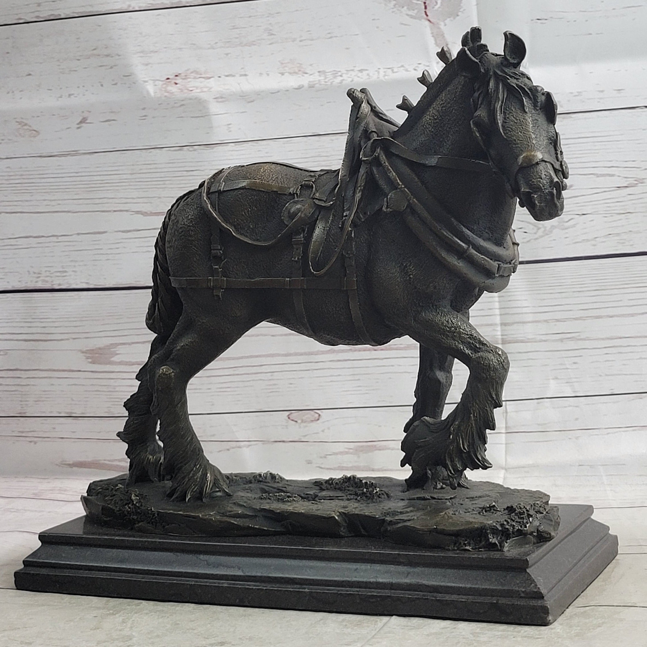 Budweiser Clydesdale Work Horse Bronze Statue Sculpture Original Art on Marble Base