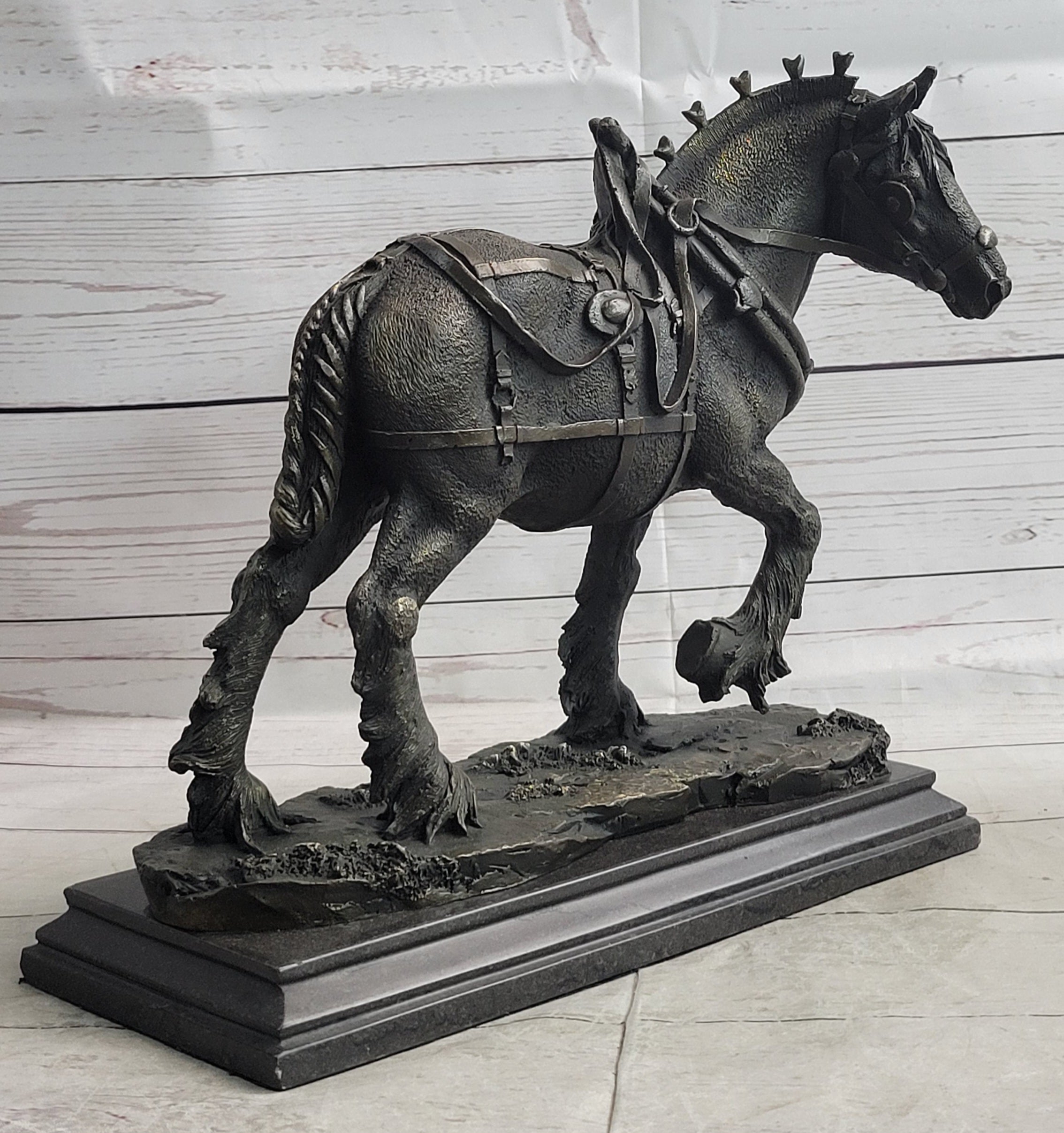 Budweiser Clydesdale Work Horse Bronze Statue Sculpture Original Art on Marble Base