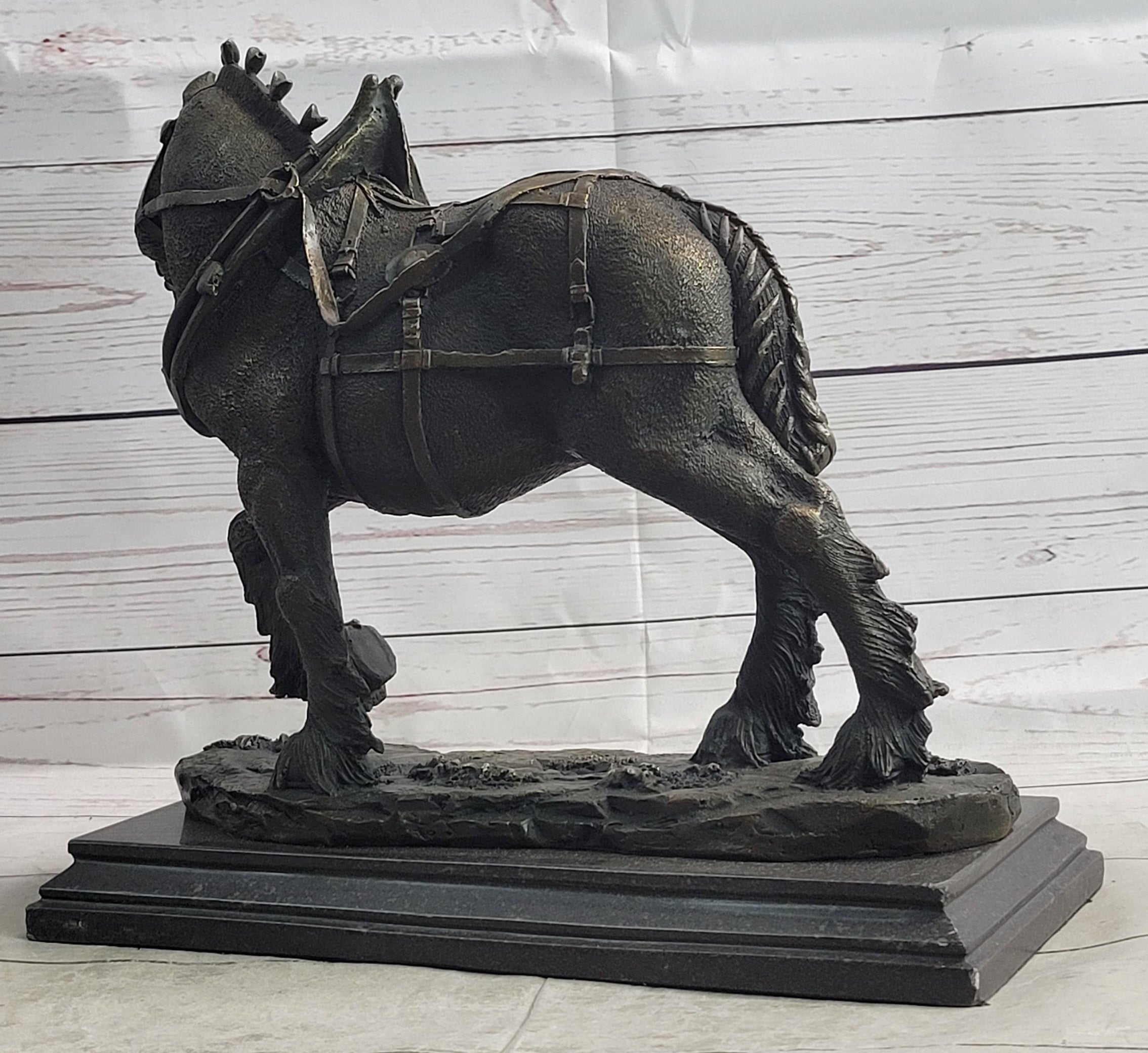 Budweiser Clydesdale Work Horse Bronze Statue Sculpture Original Art on Marble Base