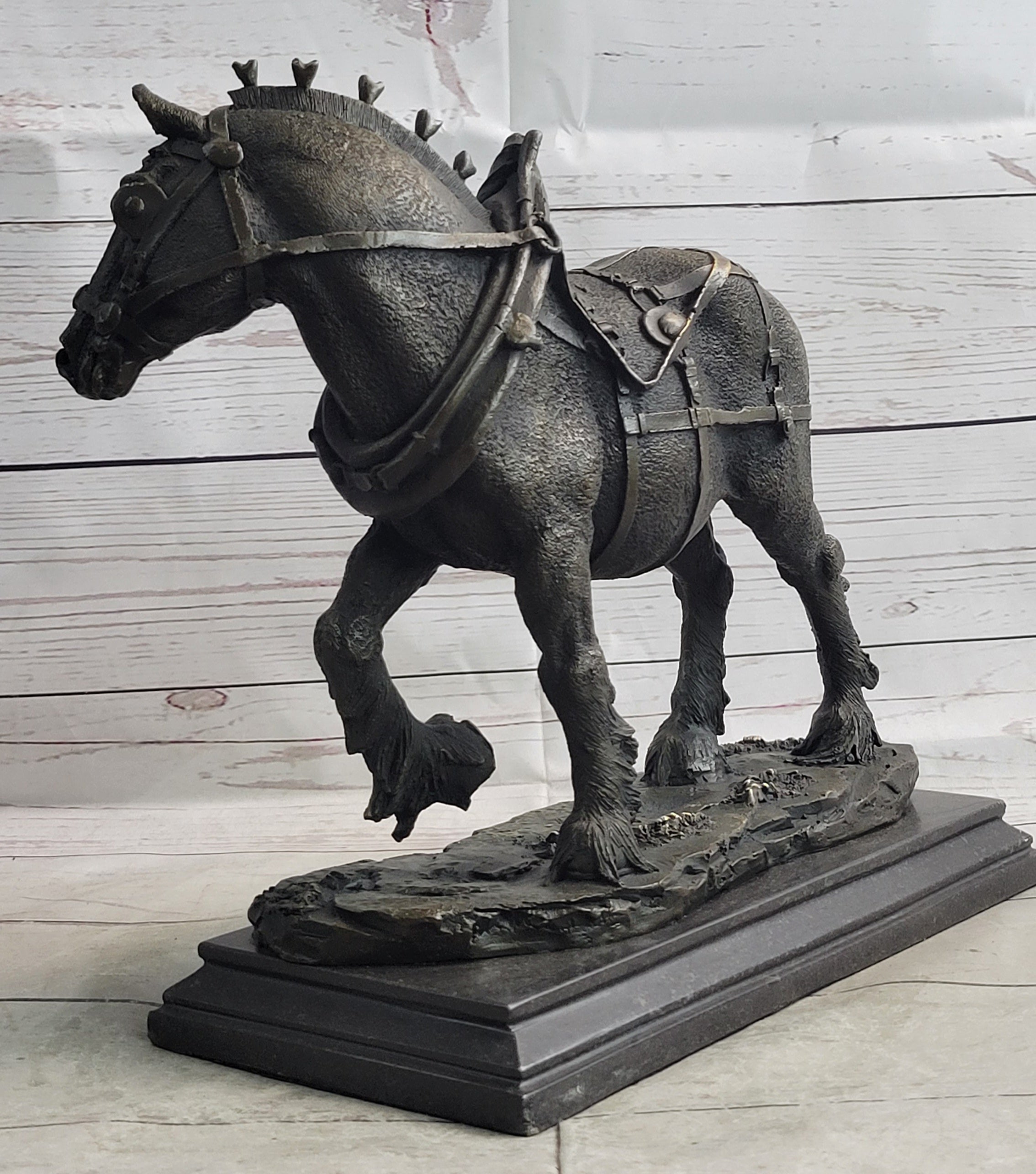 Budweiser Clydesdale Work Horse Bronze Statue Sculpture Original Art on Marble Base