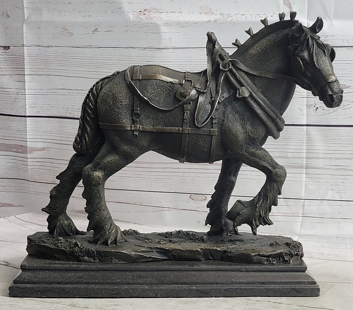Budweiser Clydesdale Work Horse Bronze Statue Sculpture Original Art on Marble Base