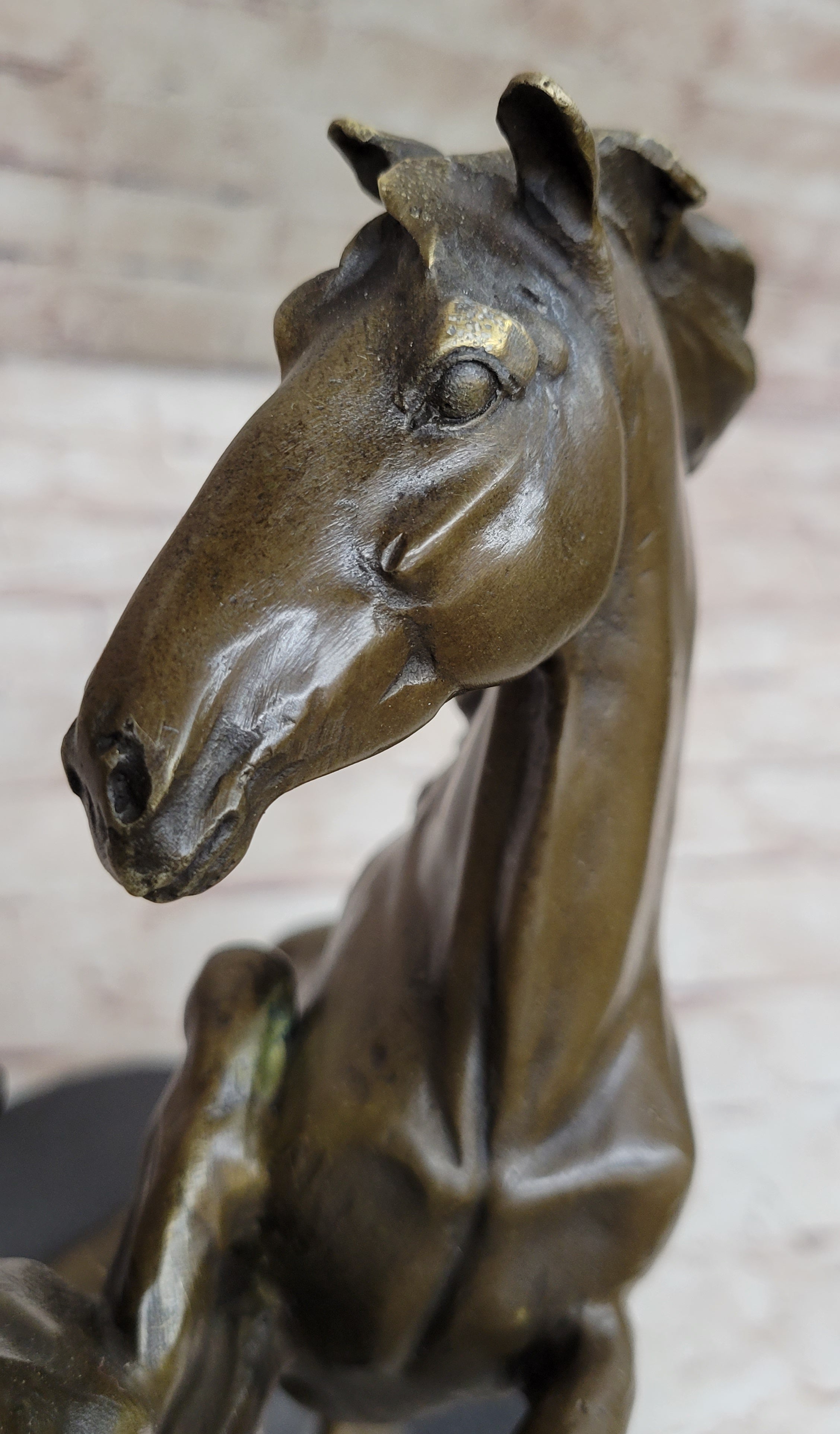 Dueling Stallion Horses Hot Cast Bronze Sculpture Statue Decor Original Art on Marble Base