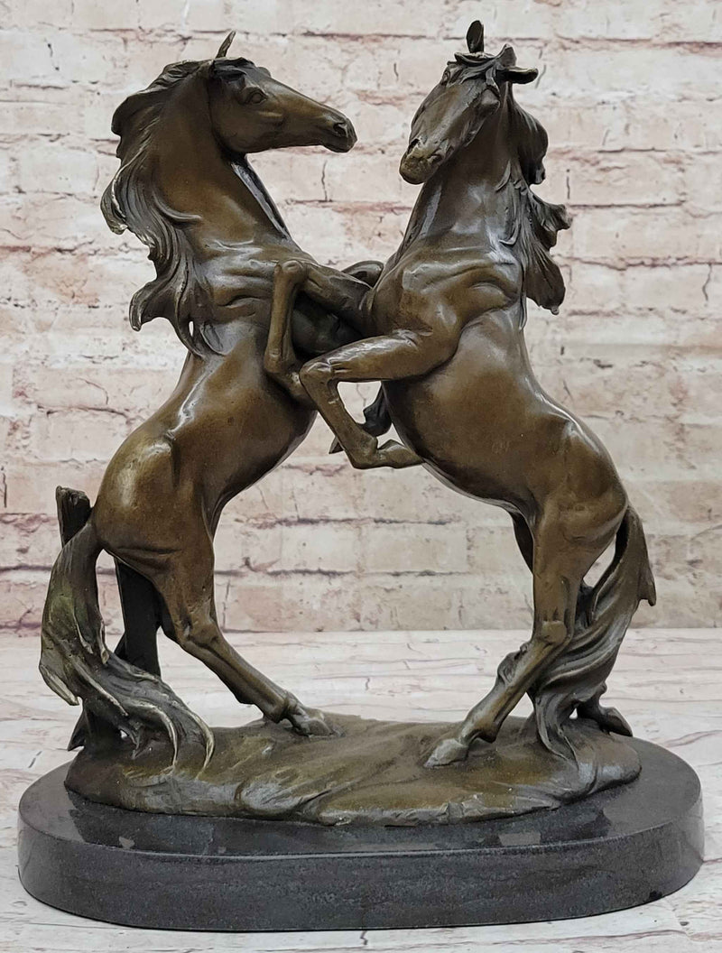 Dueling Stallion Horses Hot Cast Bronze Sculpture Statue Decor Original Art on Marble Base