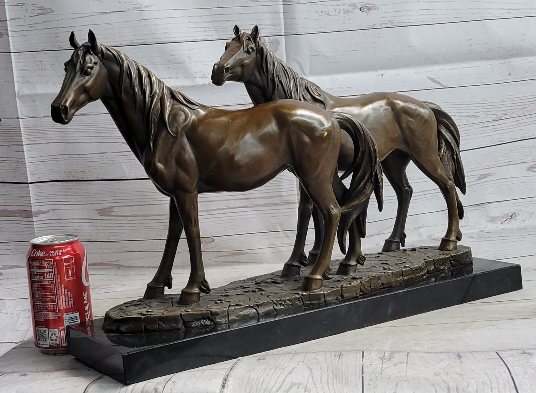 Two Horses Bronze Metal Statue Sculpture after PJ Mene on Marble Base