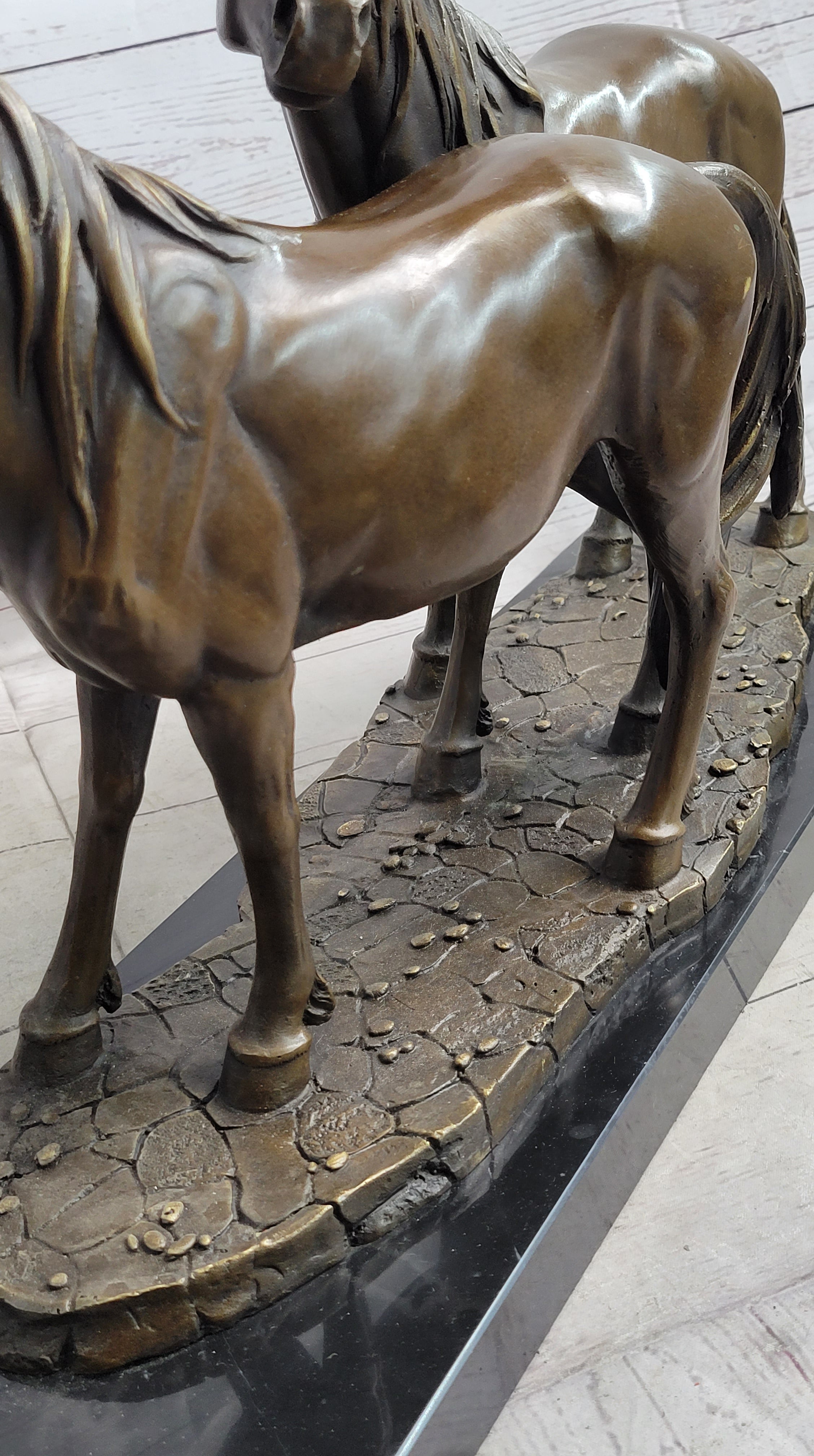 Two Horses Bronze Metal Statue Sculpture after PJ Mene on Marble Base