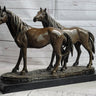 Two Horses Bronze Metal Statue Sculpture after PJ Mene on Marble Base