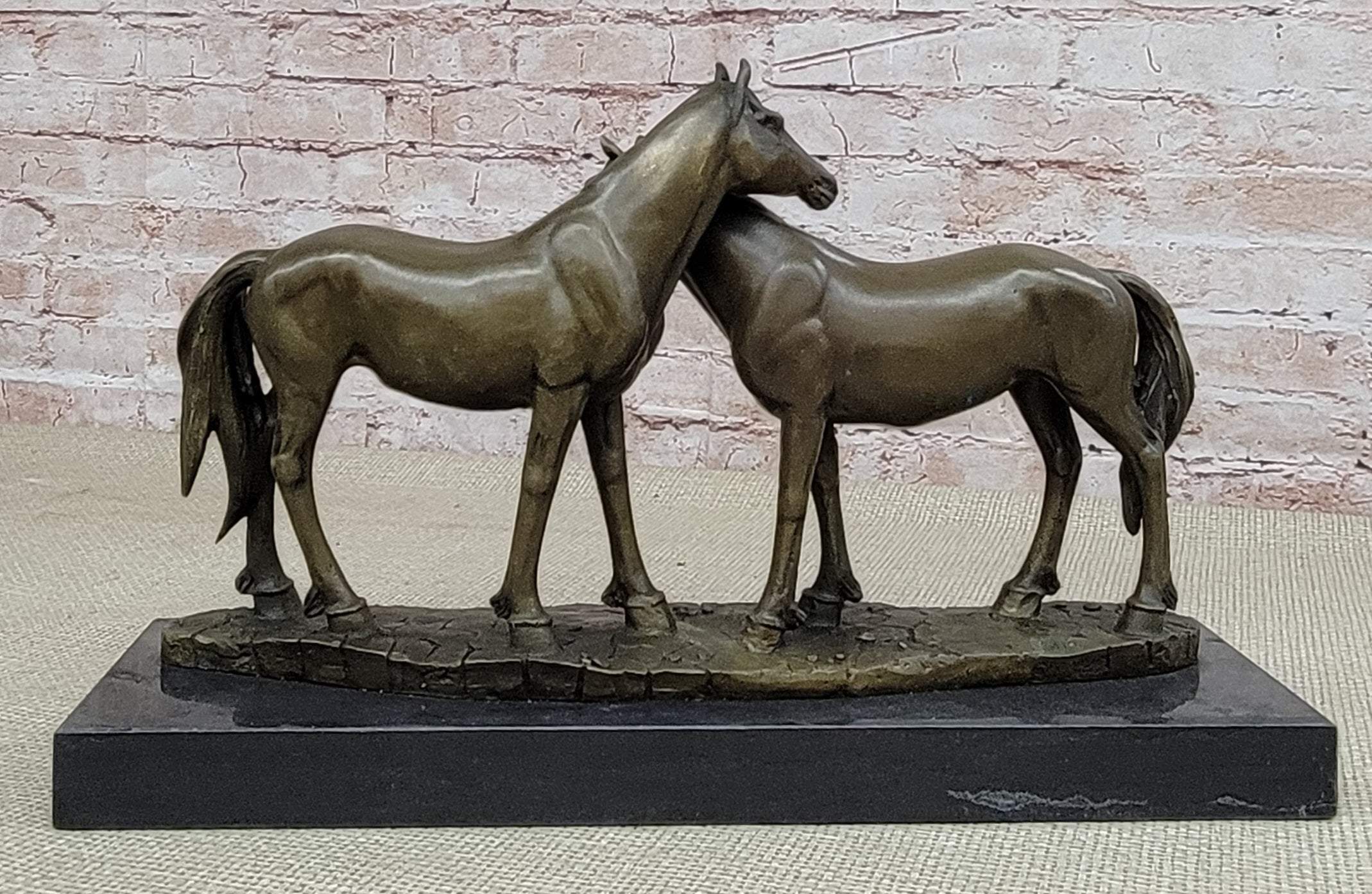 Necking Horses Bronze Sculpture Statue Equestrian Barn Stables Farmhouse Decor