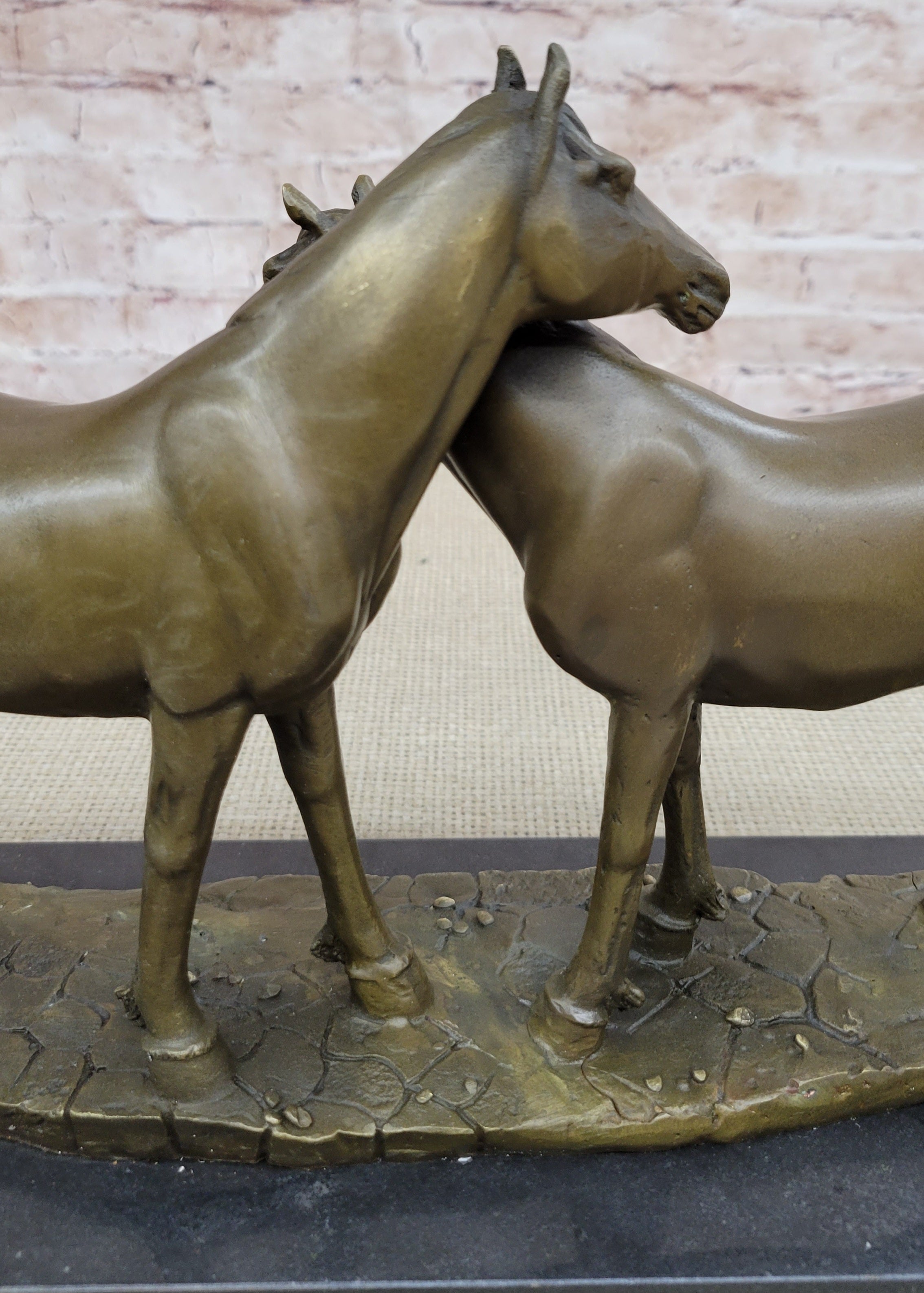Necking Horses Bronze Sculpture Statue Equestrian Barn Stables Farmhouse Decor