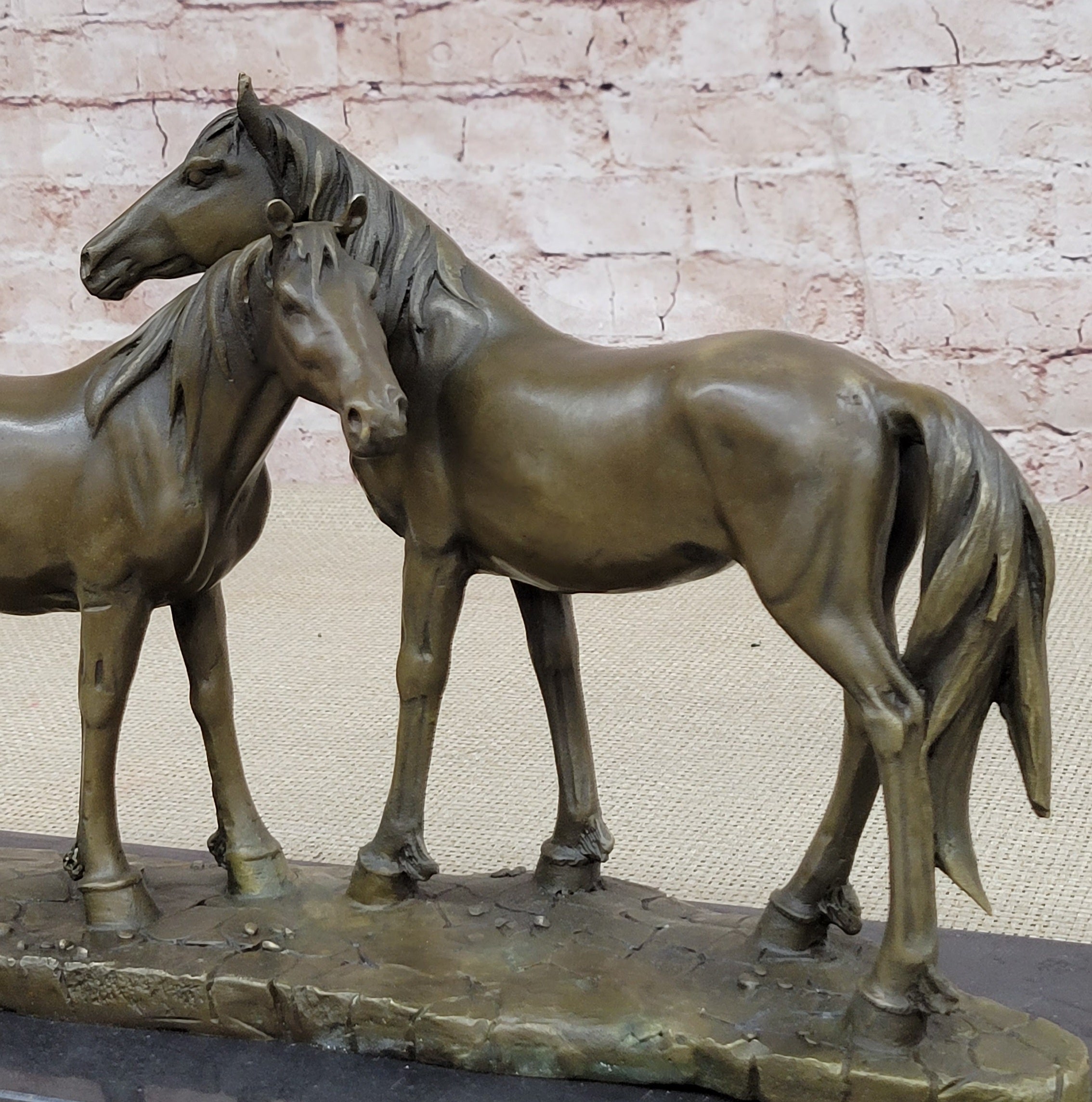 Necking Horses Bronze Sculpture Statue Equestrian Barn Stables Farmhouse Decor