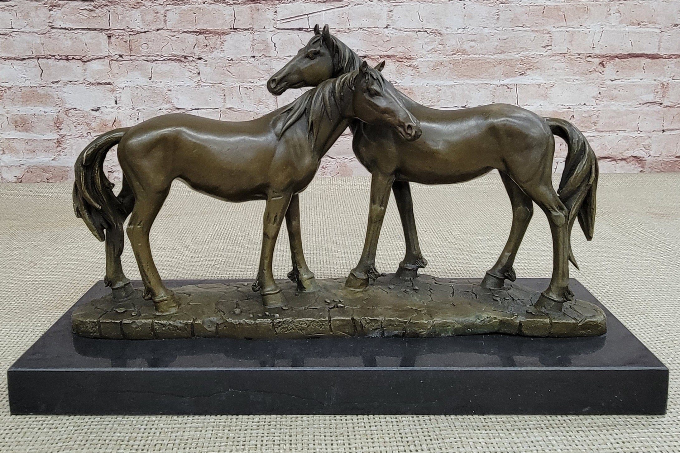 Necking Horses Bronze Sculpture Statue Equestrian Barn Stables Farmhouse Decor