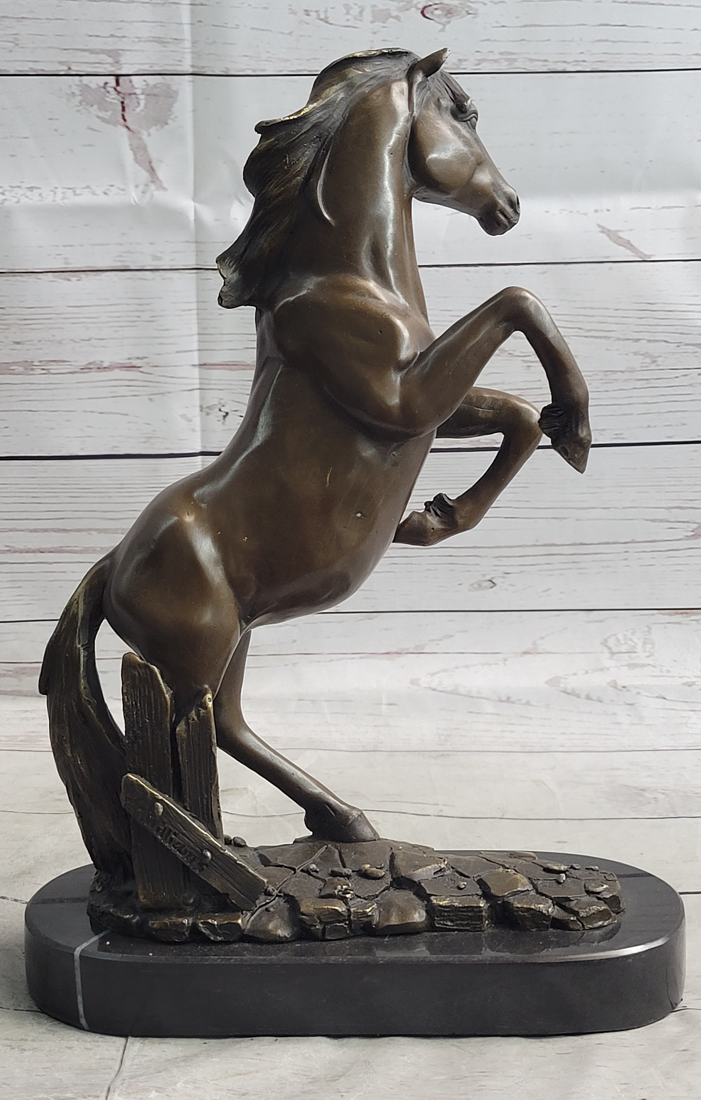 Rearing Horse Bronze Metal Statue Sculpture Equestrian Decor Gift Signed Original Art