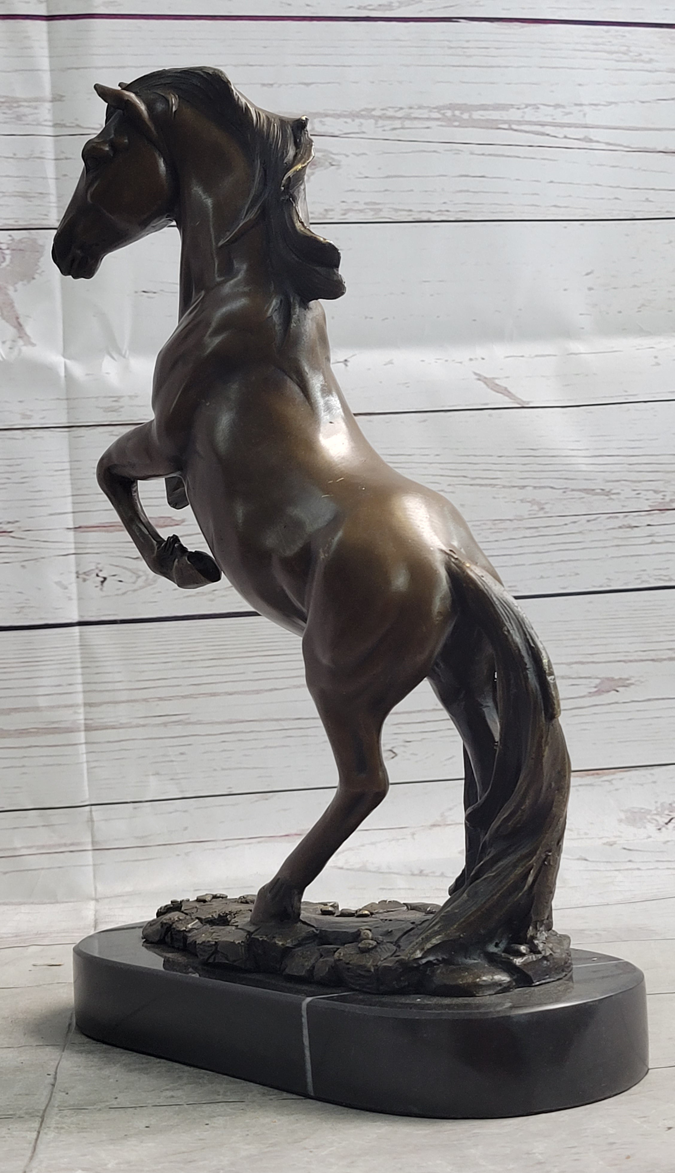 Rearing Horse Bronze Metal Statue Sculpture Equestrian Decor Gift Signed Original Art