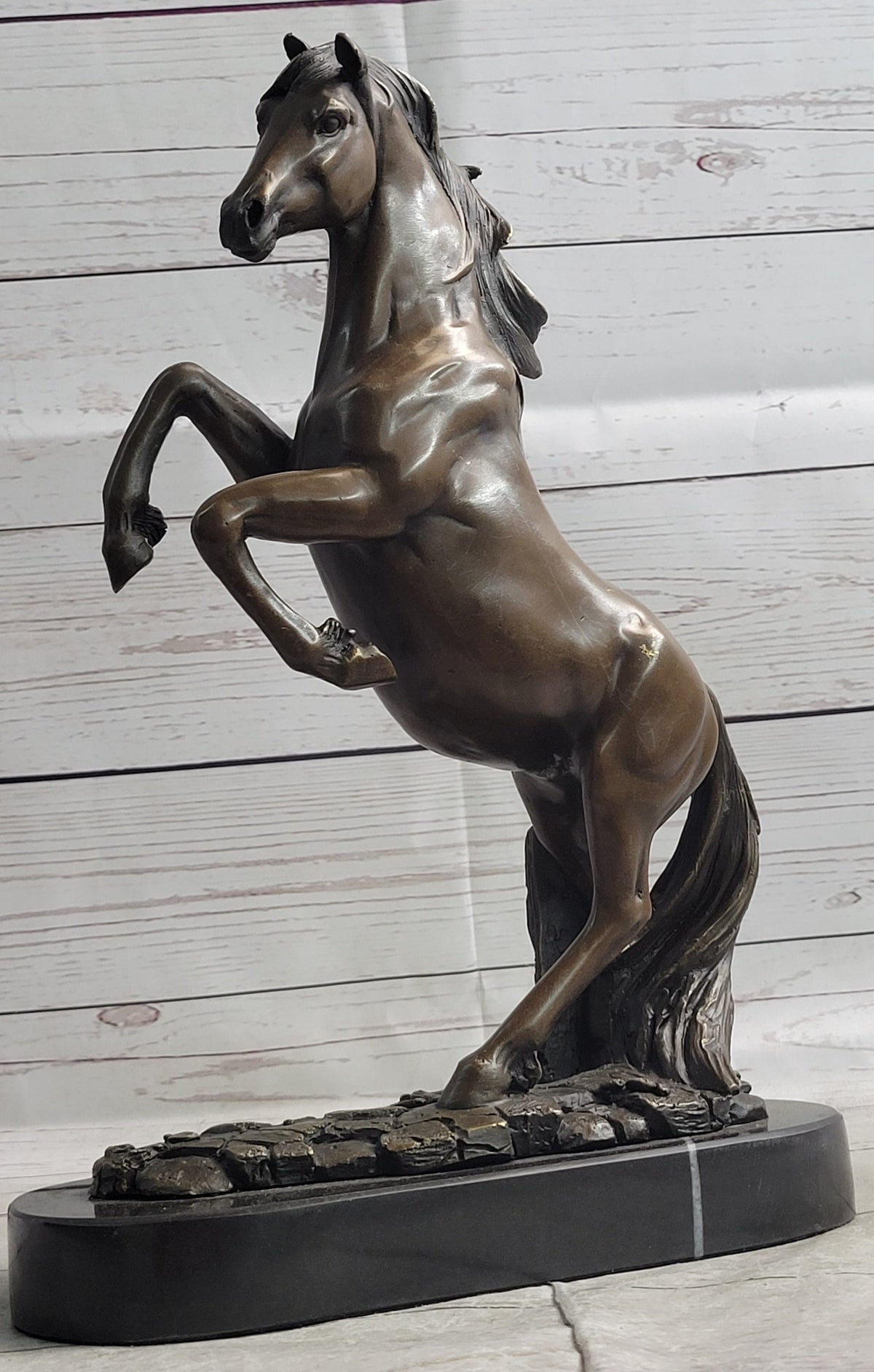 Rearing Horse Bronze Metal Statue Sculpture Equestrian Decor Gift Signed Original Art
