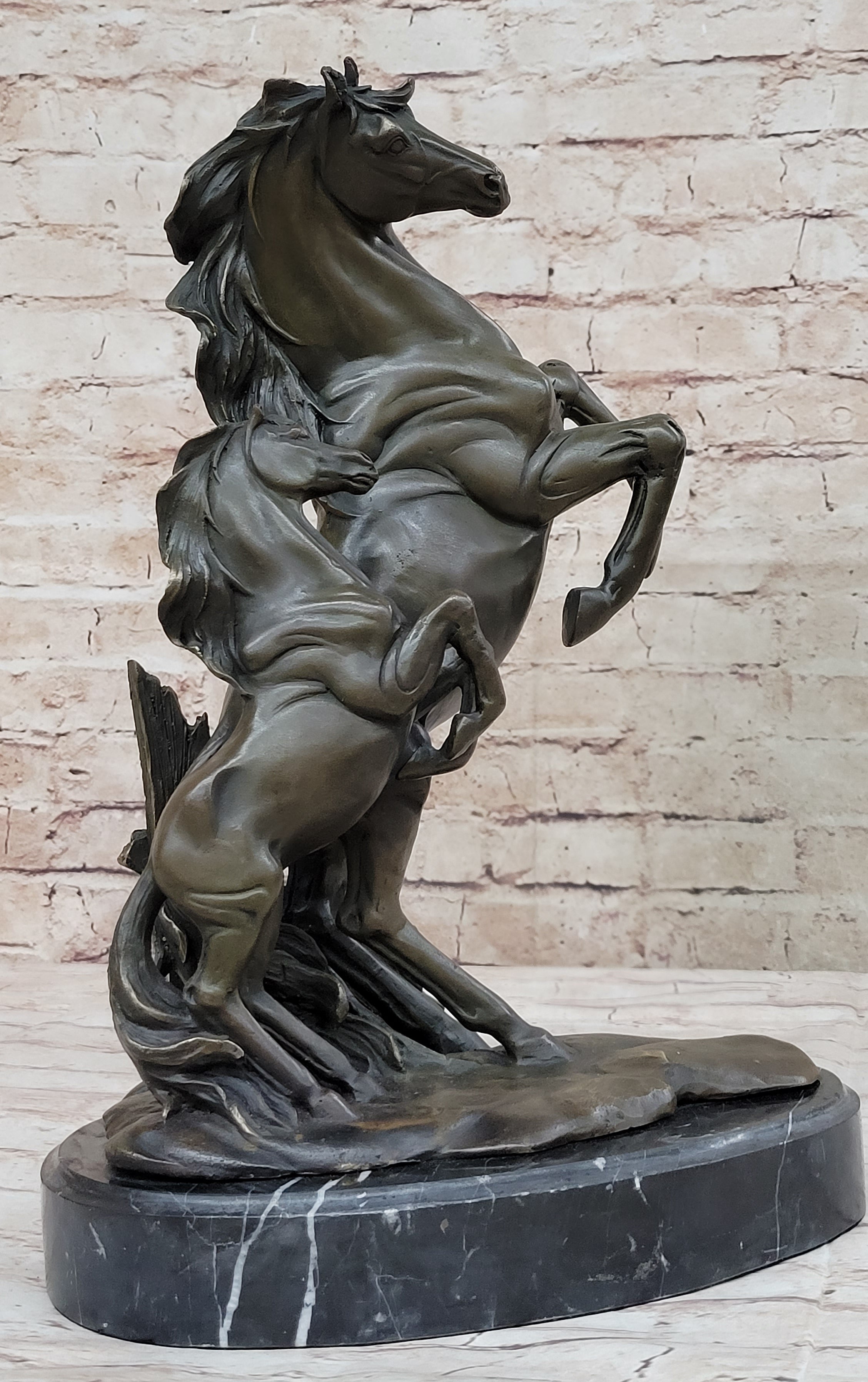 Adult and Baby Horse Pony Dual Rearing Horses Bronze Statue Sculpture Decor