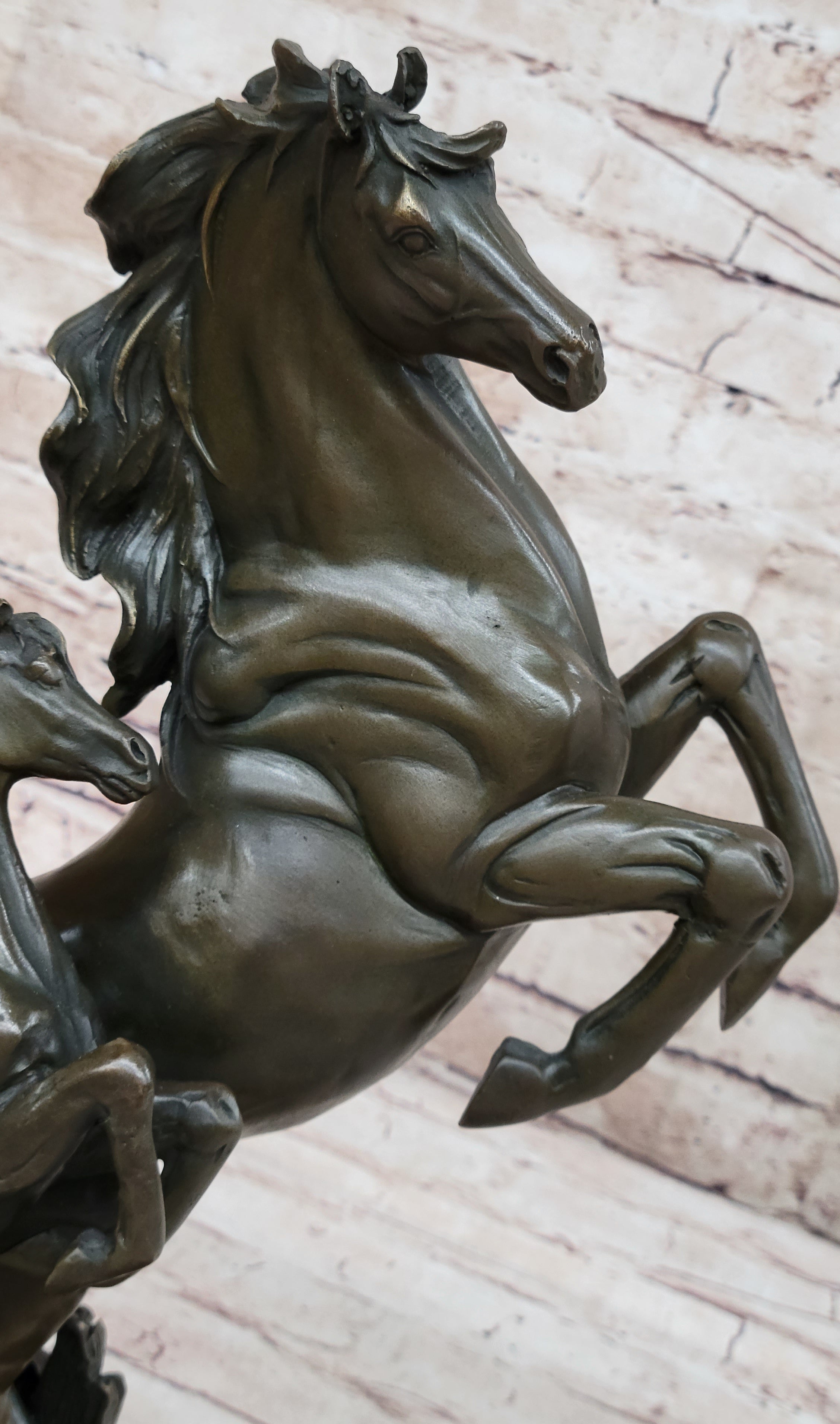 Adult and Baby Horse Pony Dual Rearing Horses Bronze Statue Sculpture Decor