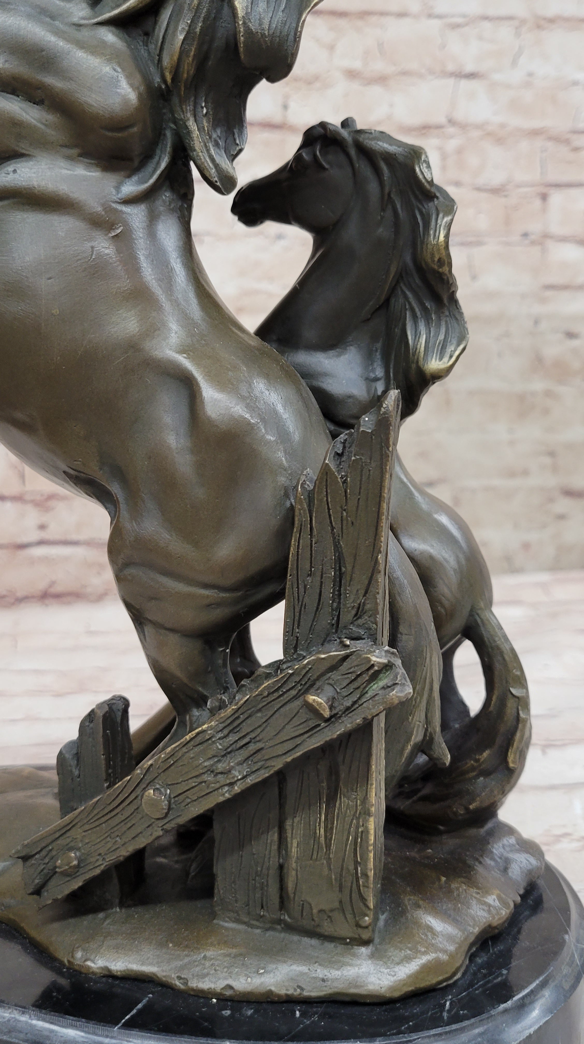 Adult and Baby Horse Pony Dual Rearing Horses Bronze Statue Sculpture Decor