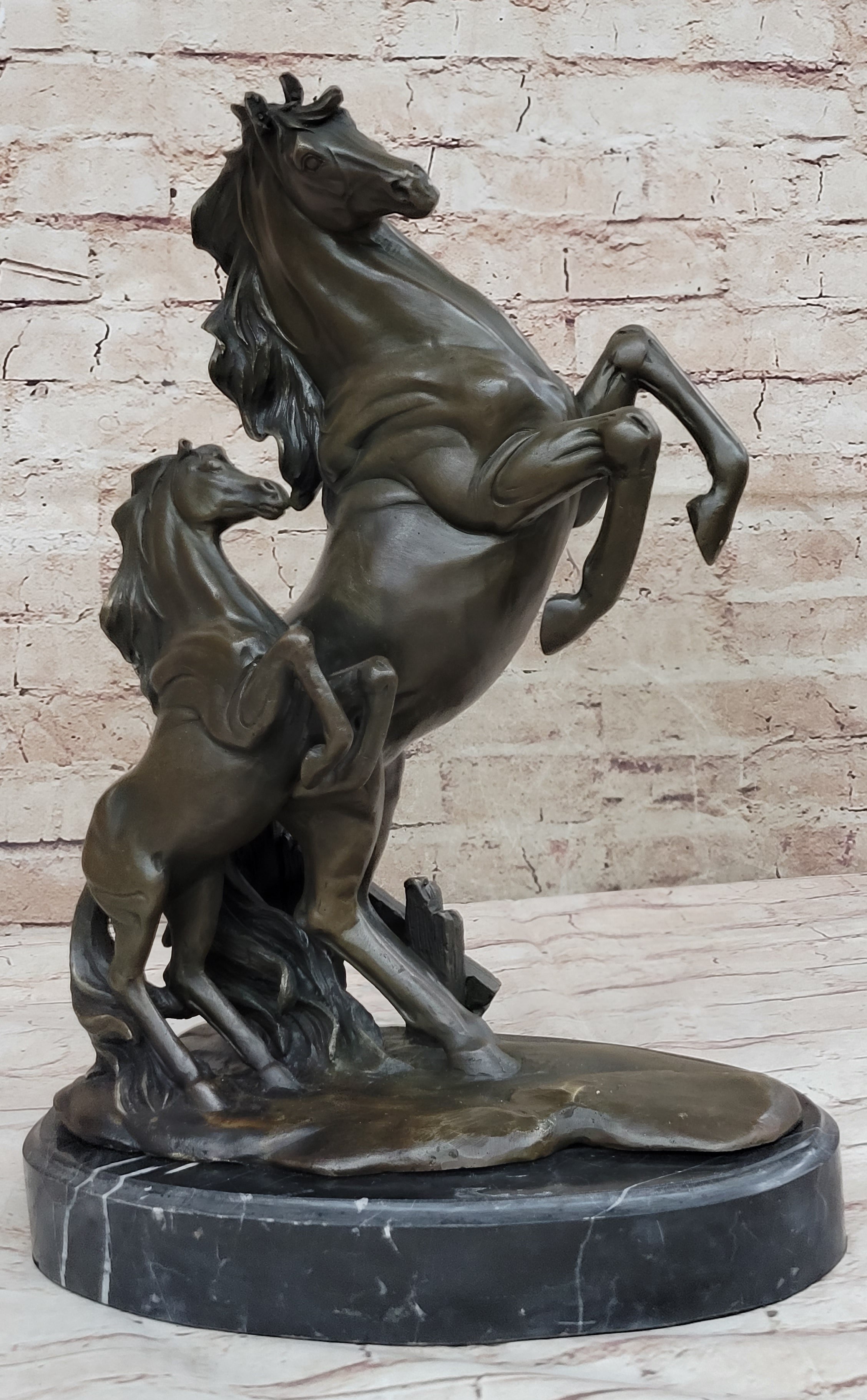 Adult and Baby Horse Pony Dual Rearing Horses Bronze Statue Sculpture Decor