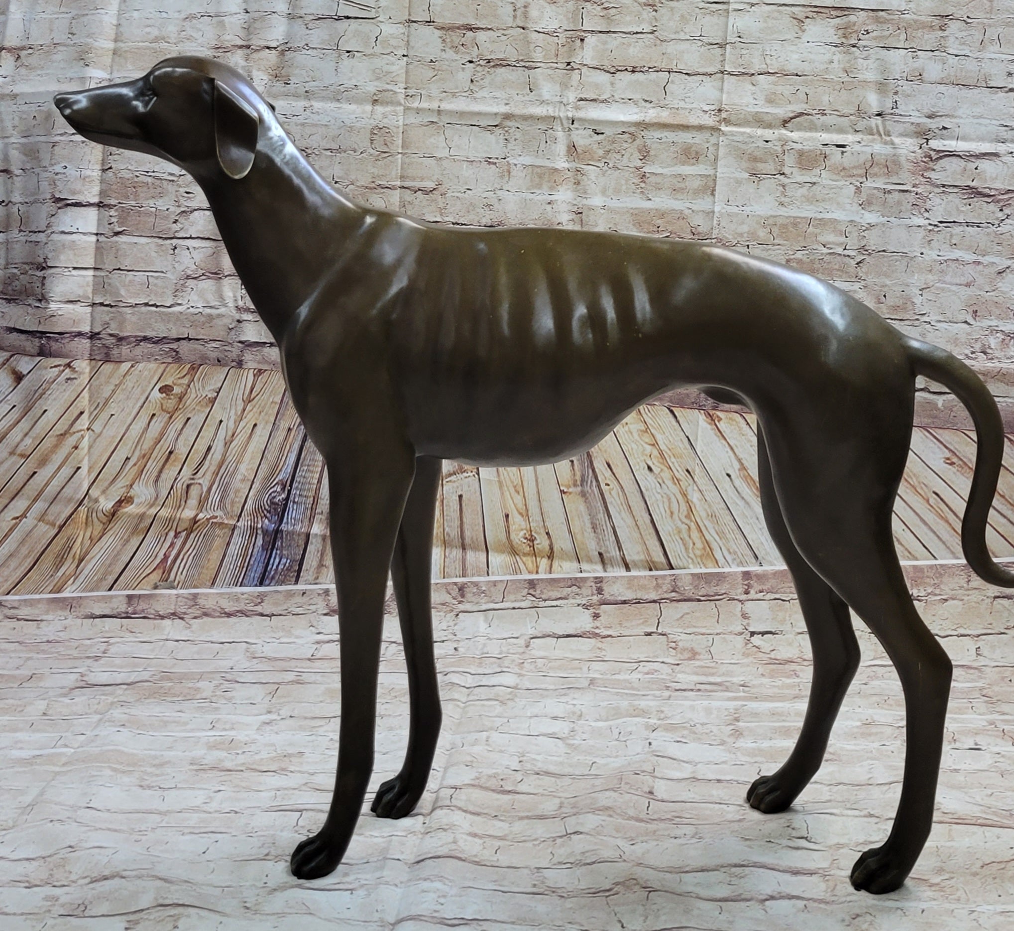 Art Deco Hand Made Dark Patine Greyhound Dog Bronze Sculpture Home Decoration
