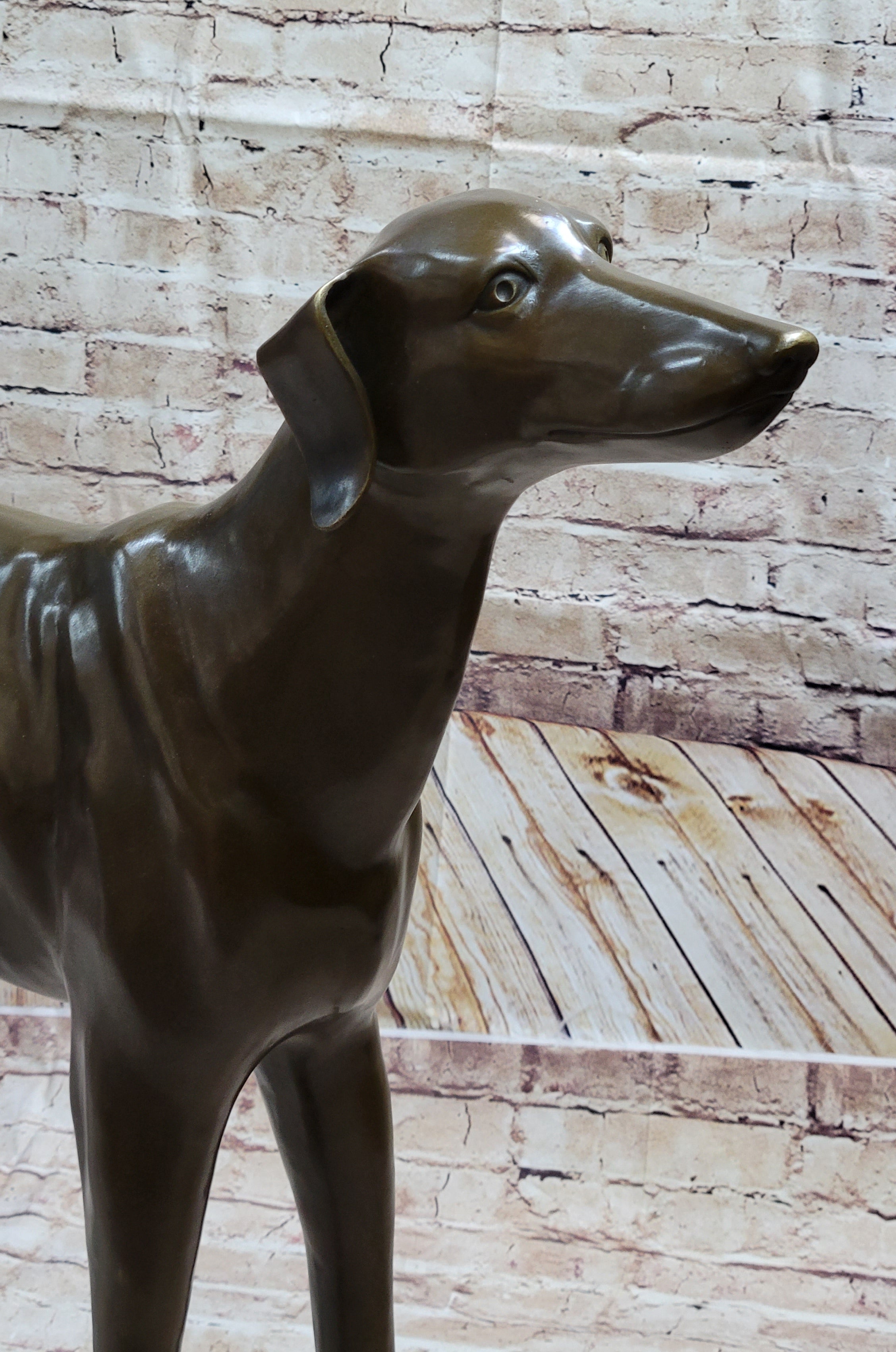 Art Deco Hand Made Dark Patine Greyhound Dog Bronze Sculpture Home Decoration