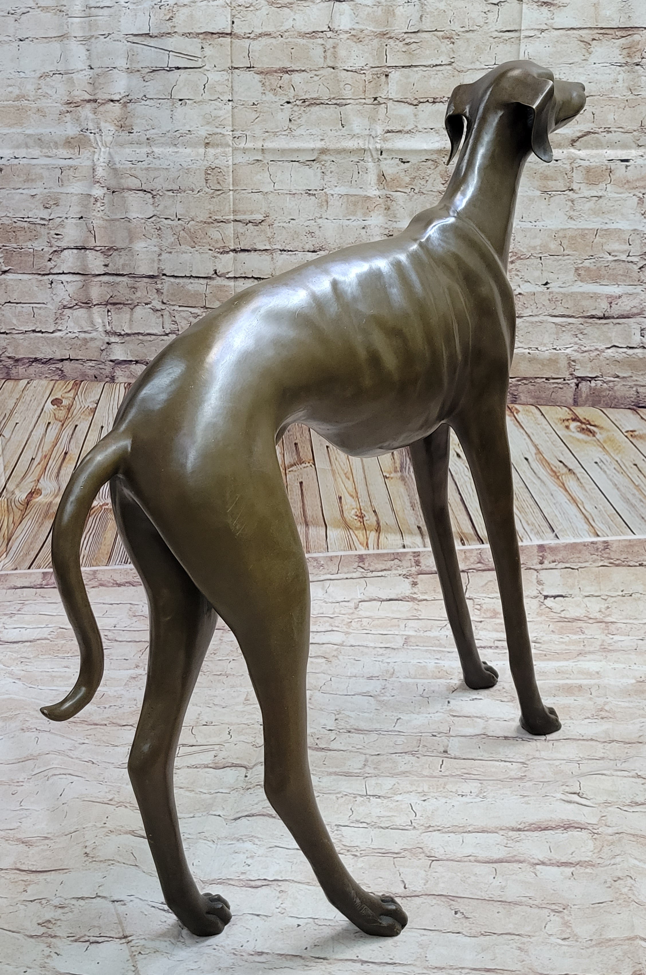 Art Deco Hand Made Dark Patine Greyhound Dog Bronze Sculpture Home Decoration