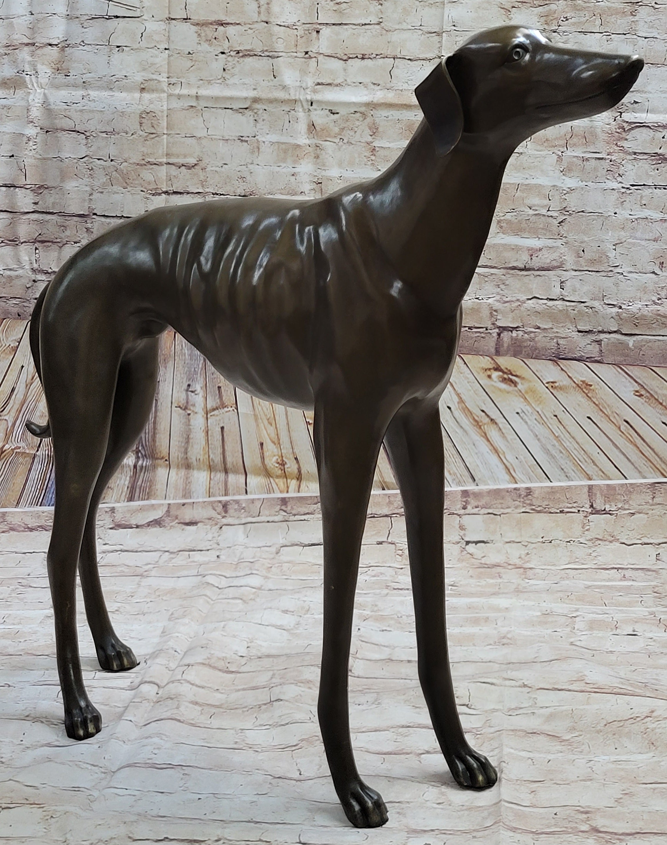 Art Deco Hand Made Dark Patine Greyhound Dog Bronze Sculpture Home Decoration