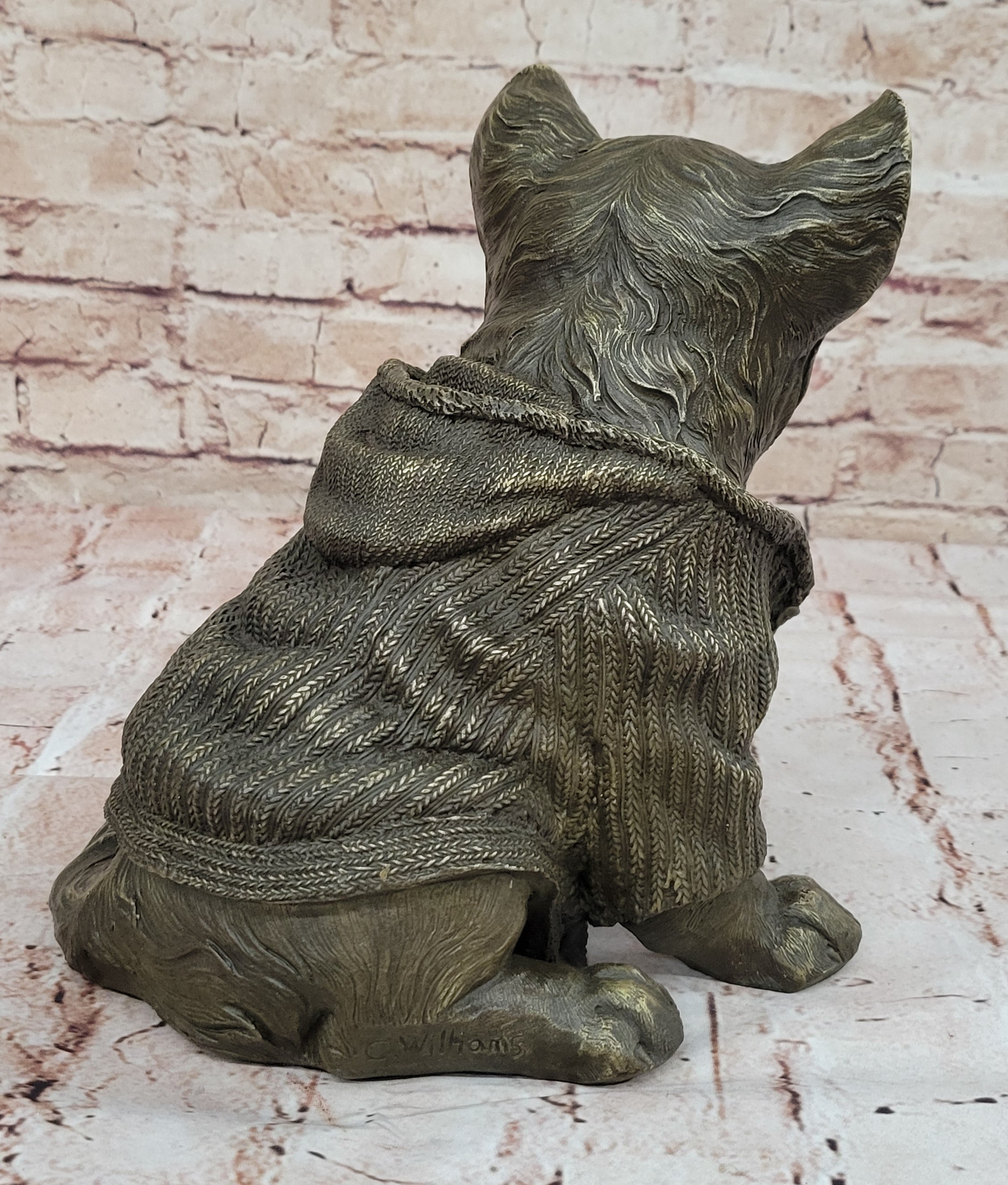 Cute Chihuahua Dog in Hooded Sweater Bronze Sculpture Figurine Statue Hot Cast