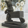 English Bulldog Pushing Wheelbarrow Bronze Planter Dish Sculpture Figure 12" x 12"